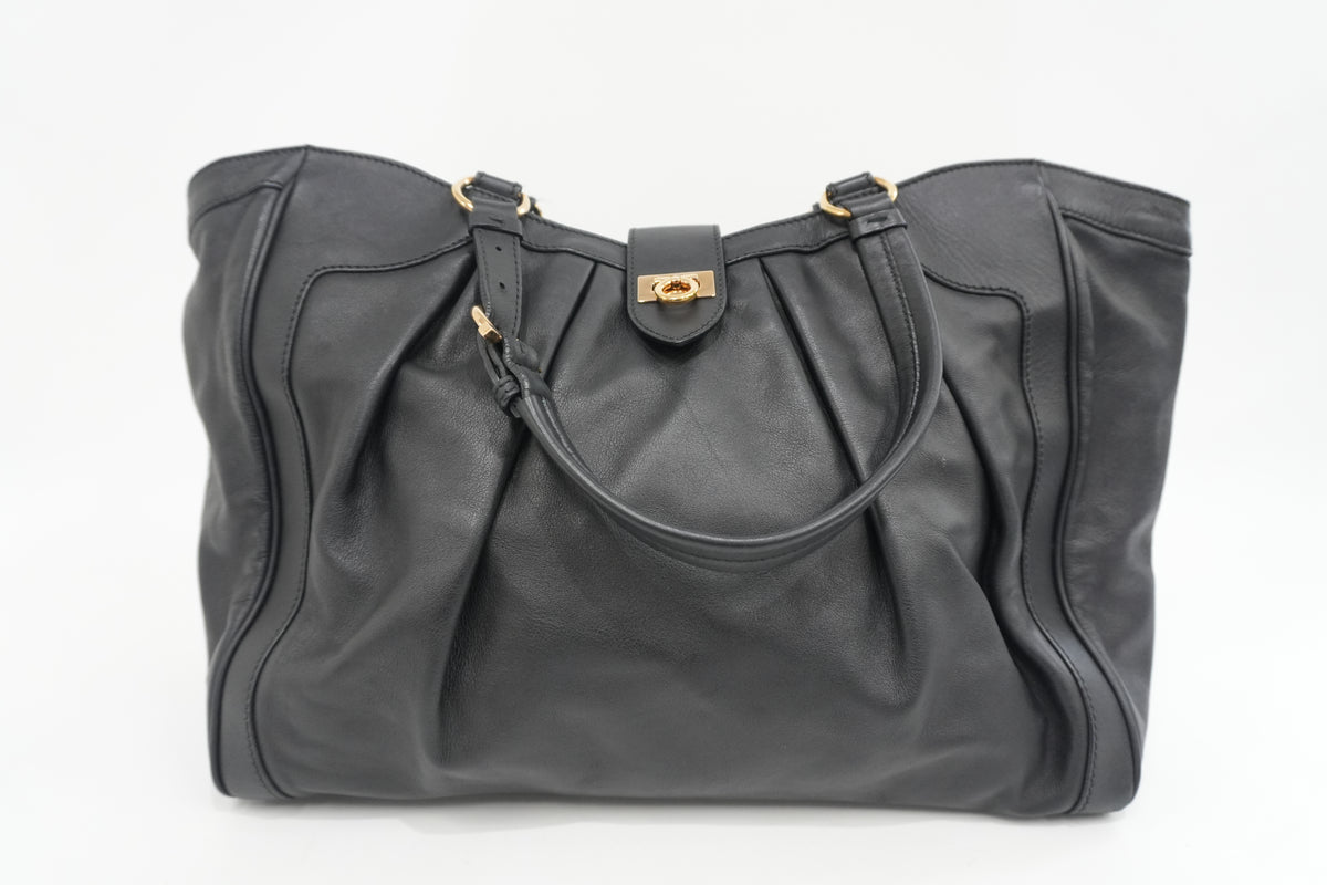 Pre-Owned Ferragamo Anabell Pleated Tote Bag Black
