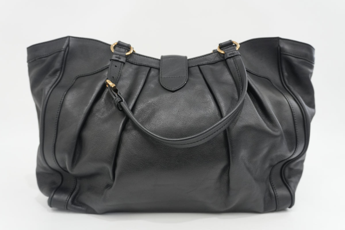 Pre-Owned Ferragamo Anabell Pleated Tote Bag Black