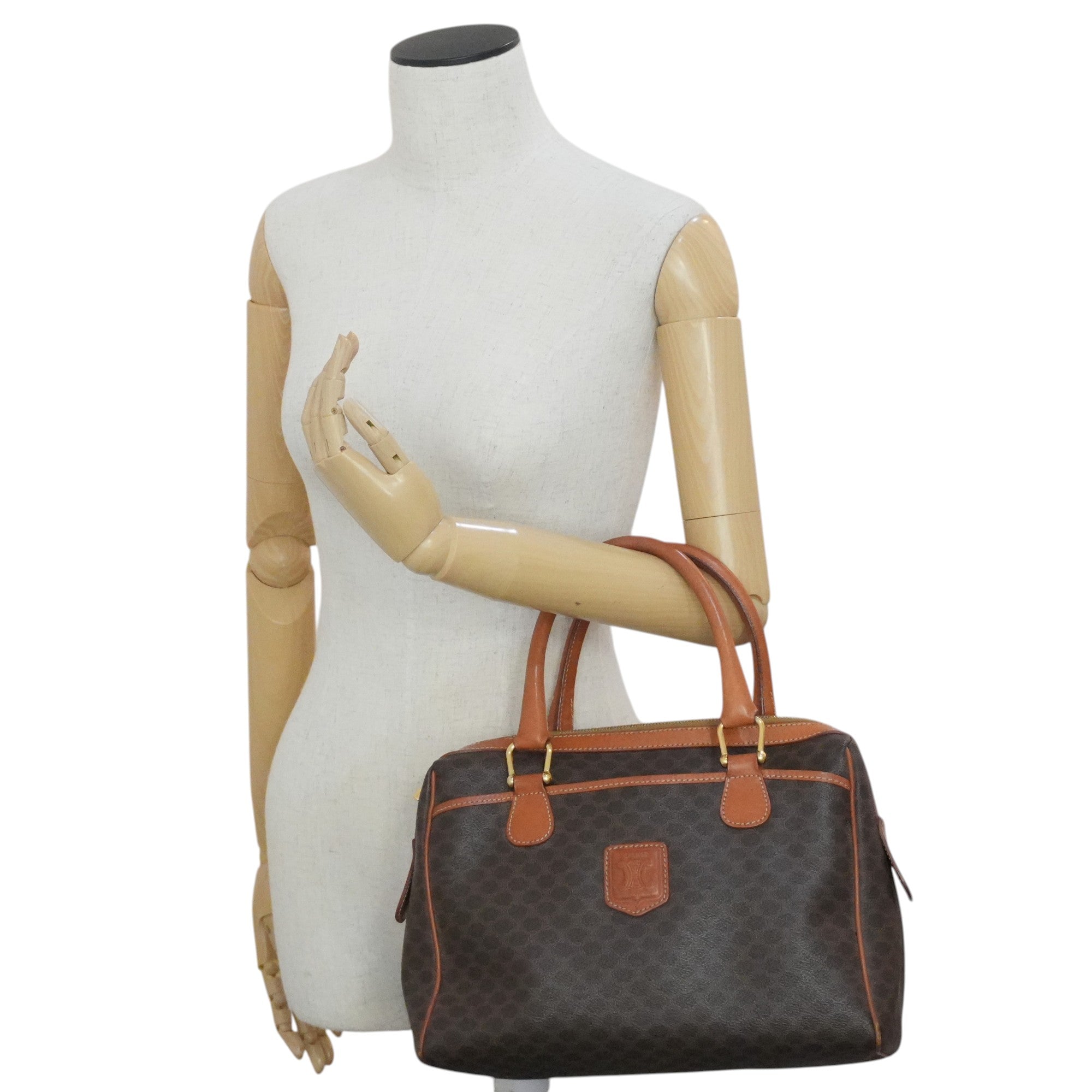 Pre-owned Celine Macadam Boston Bag Brown