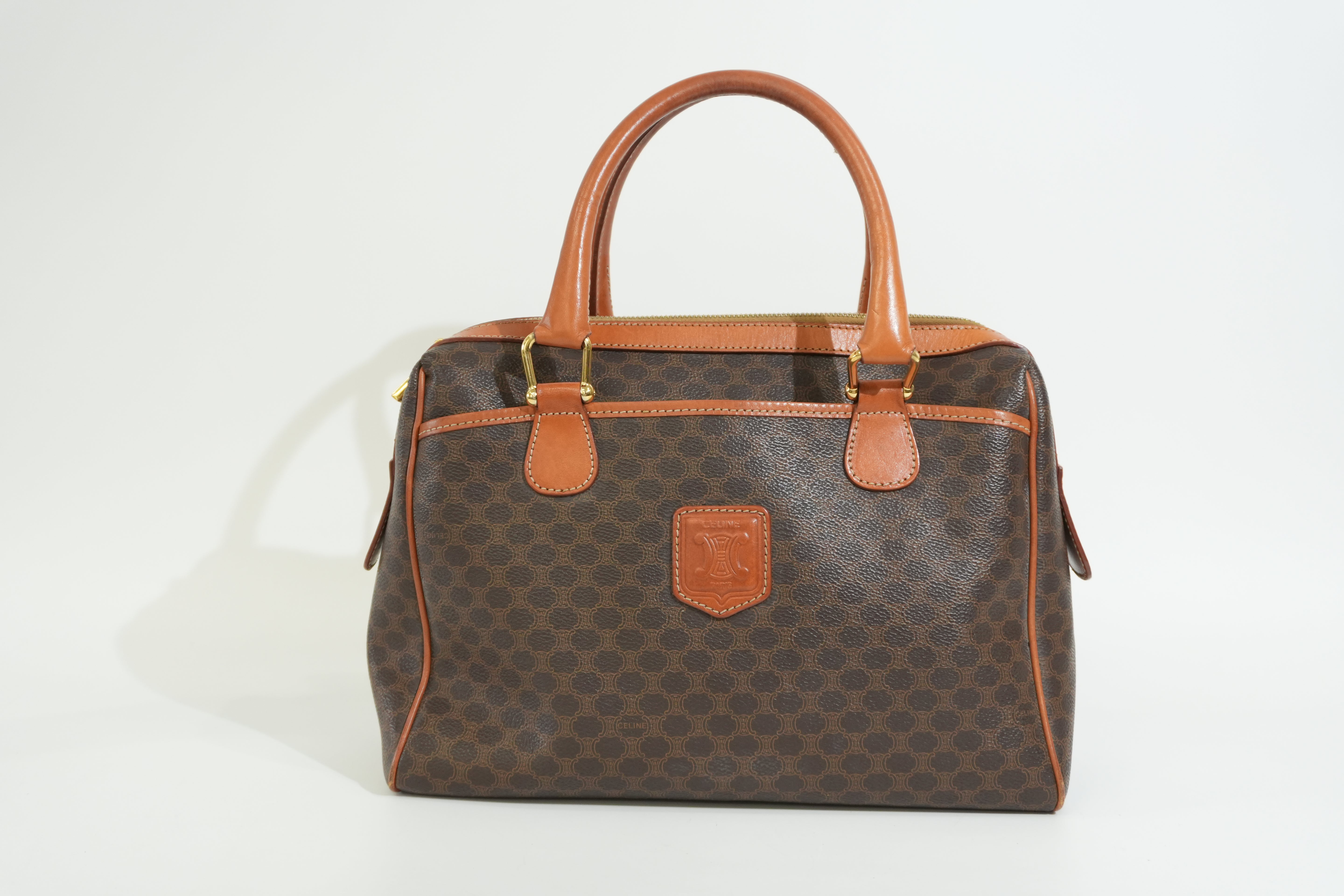 Pre-owned Celine Macadam Boston Bag Brown