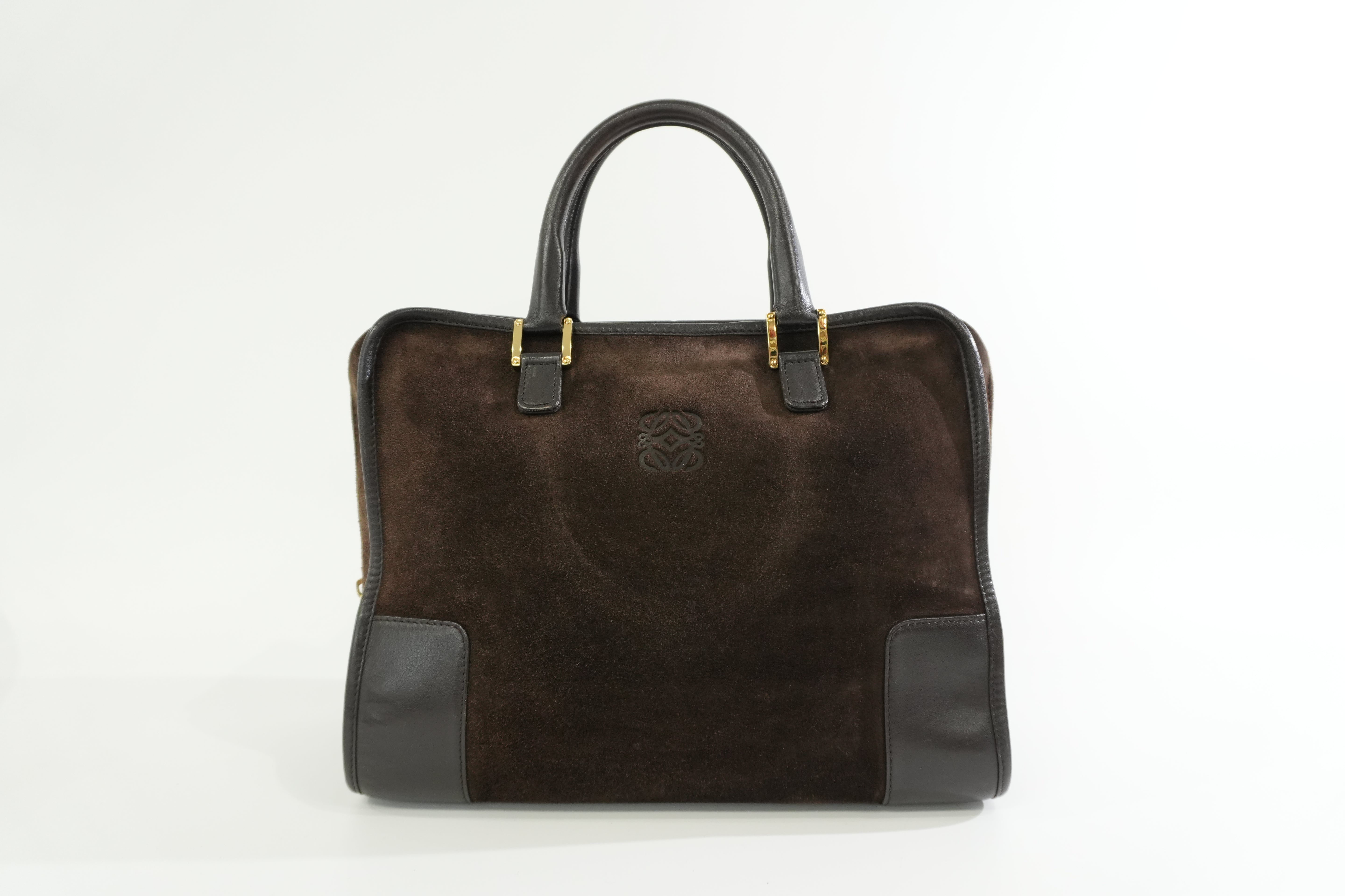 Pre-owned Loewe Suede Leather Anagram Amazona Handbag Brown