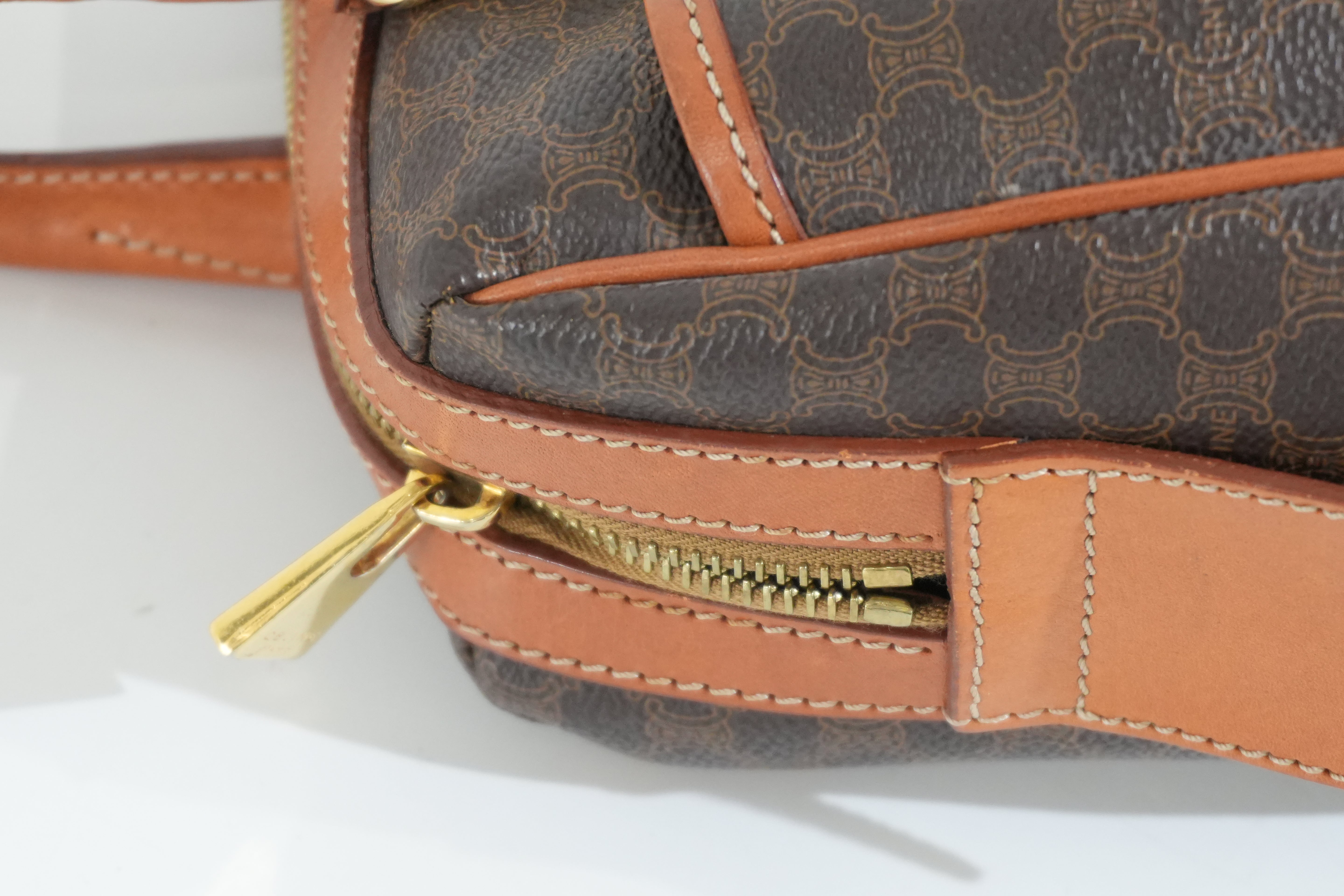 Pre-owned Celine Macadam Boston Bag Brown