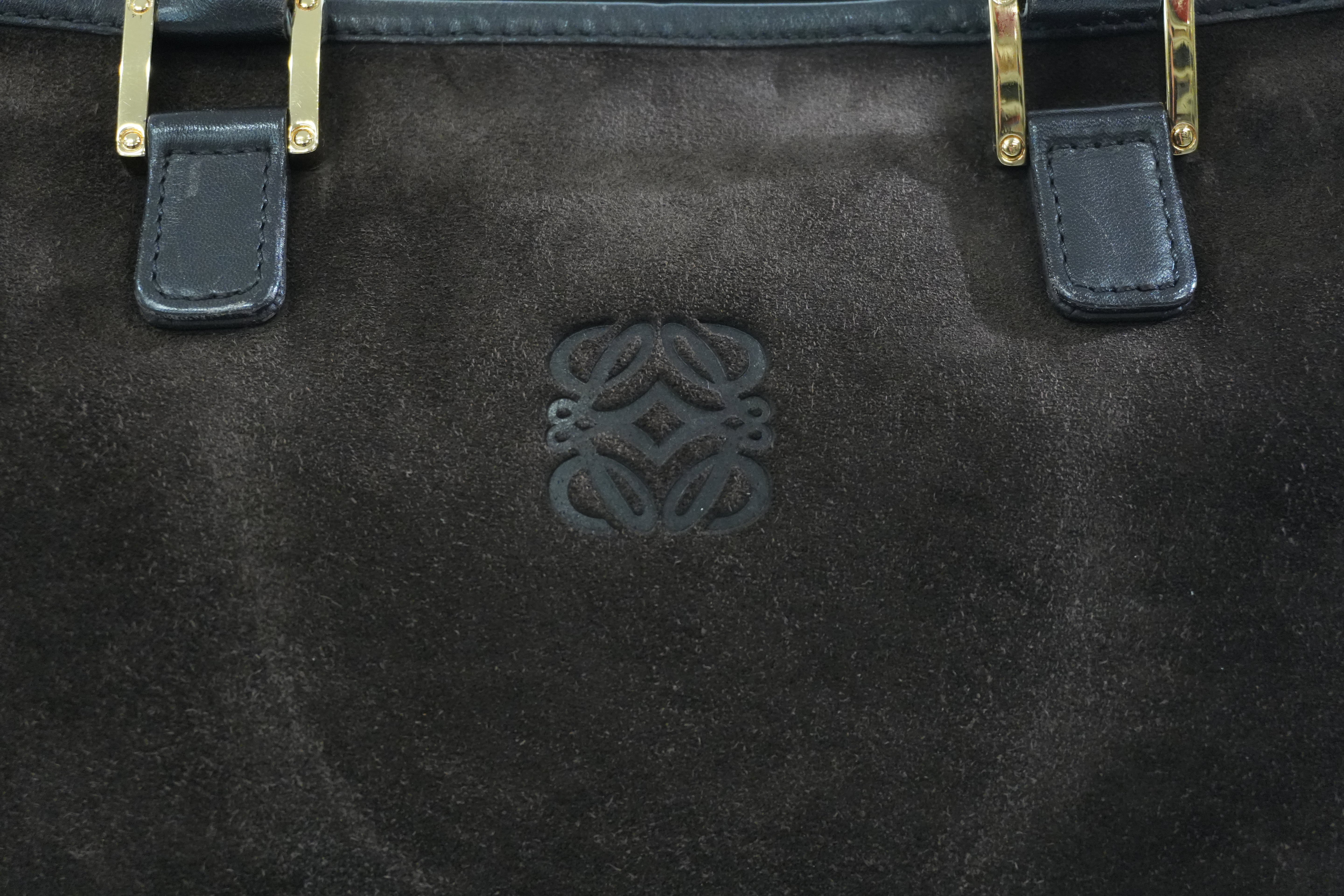 Pre-owned Loewe Suede Leather Anagram Amazona Handbag Brown