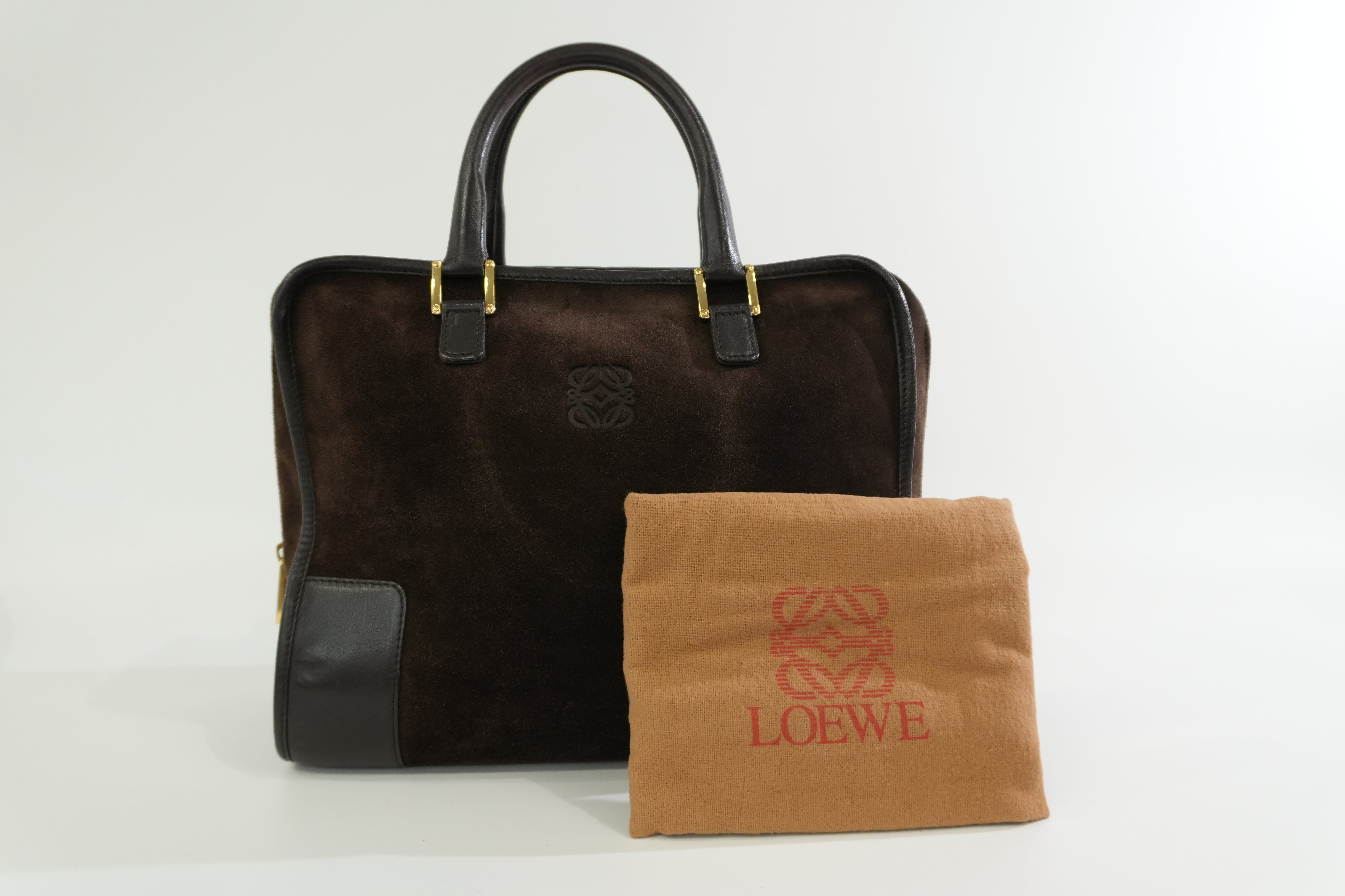 Pre-owned Loewe Suede Leather Anagram Amazona Handbag Brown