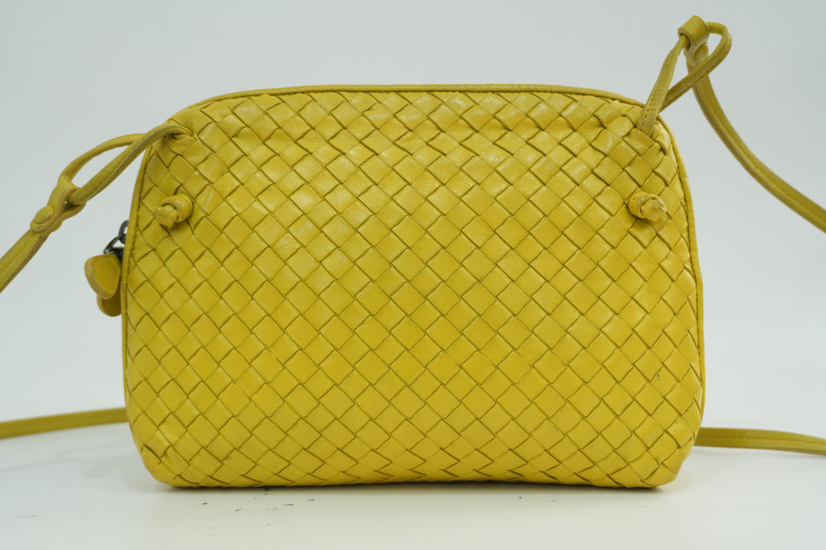 Pre-Owned Bottega Intercciato Crossbody Bag Yellow