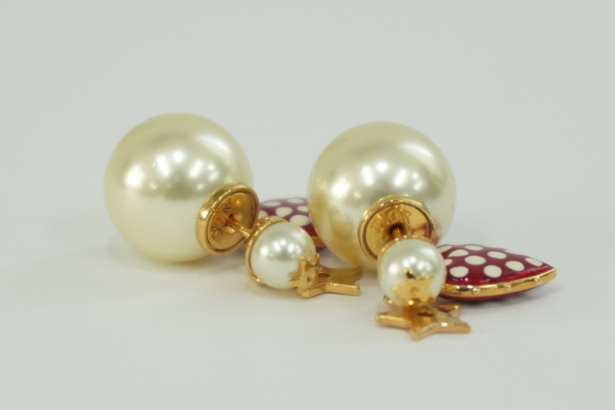 Pre-Owned Dior Heart and Pearl Earrings White and Red