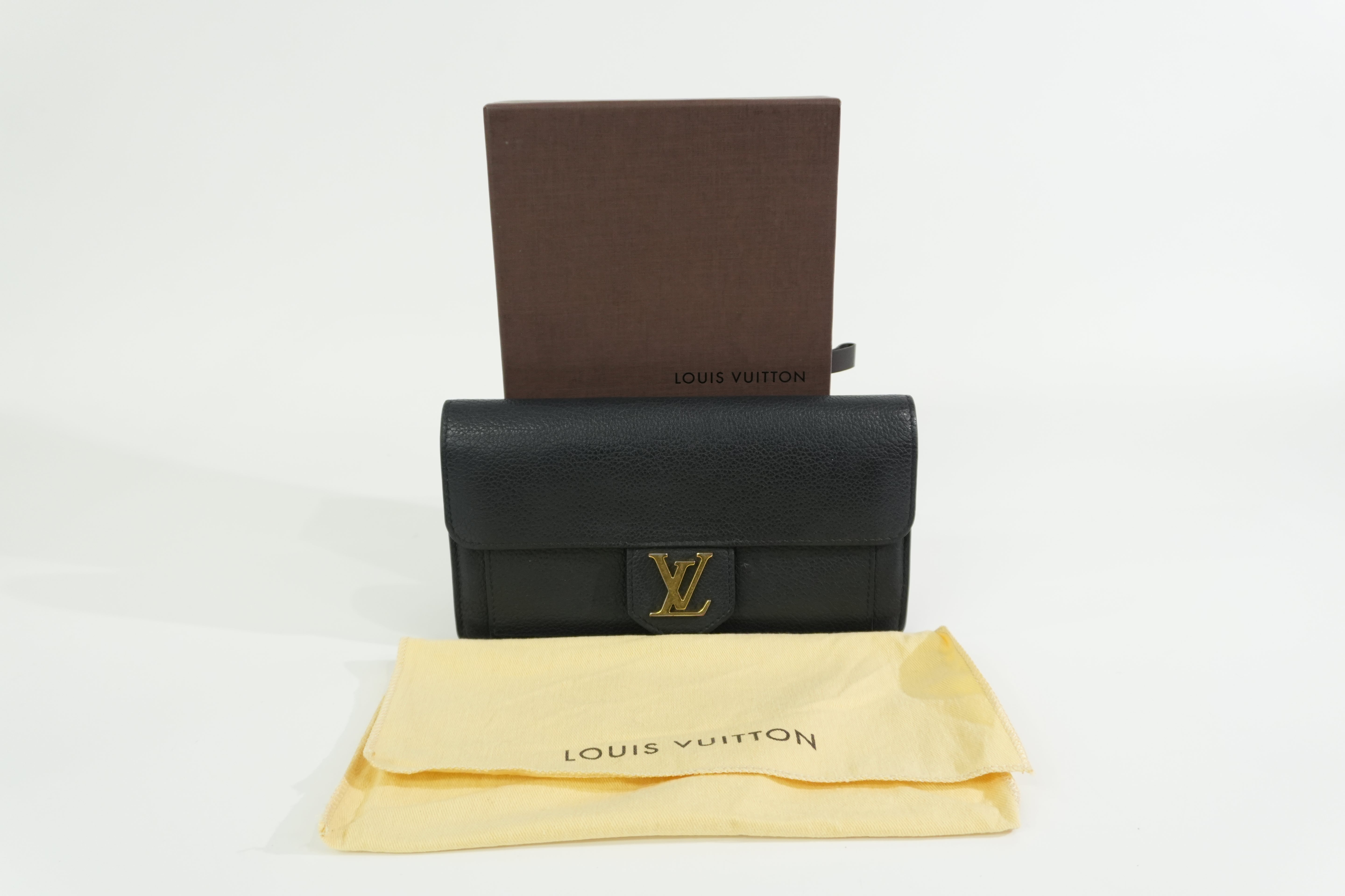 Pre-owned Louis Vuitton Leather Porte Feuille Lockeme Long Wallet Black