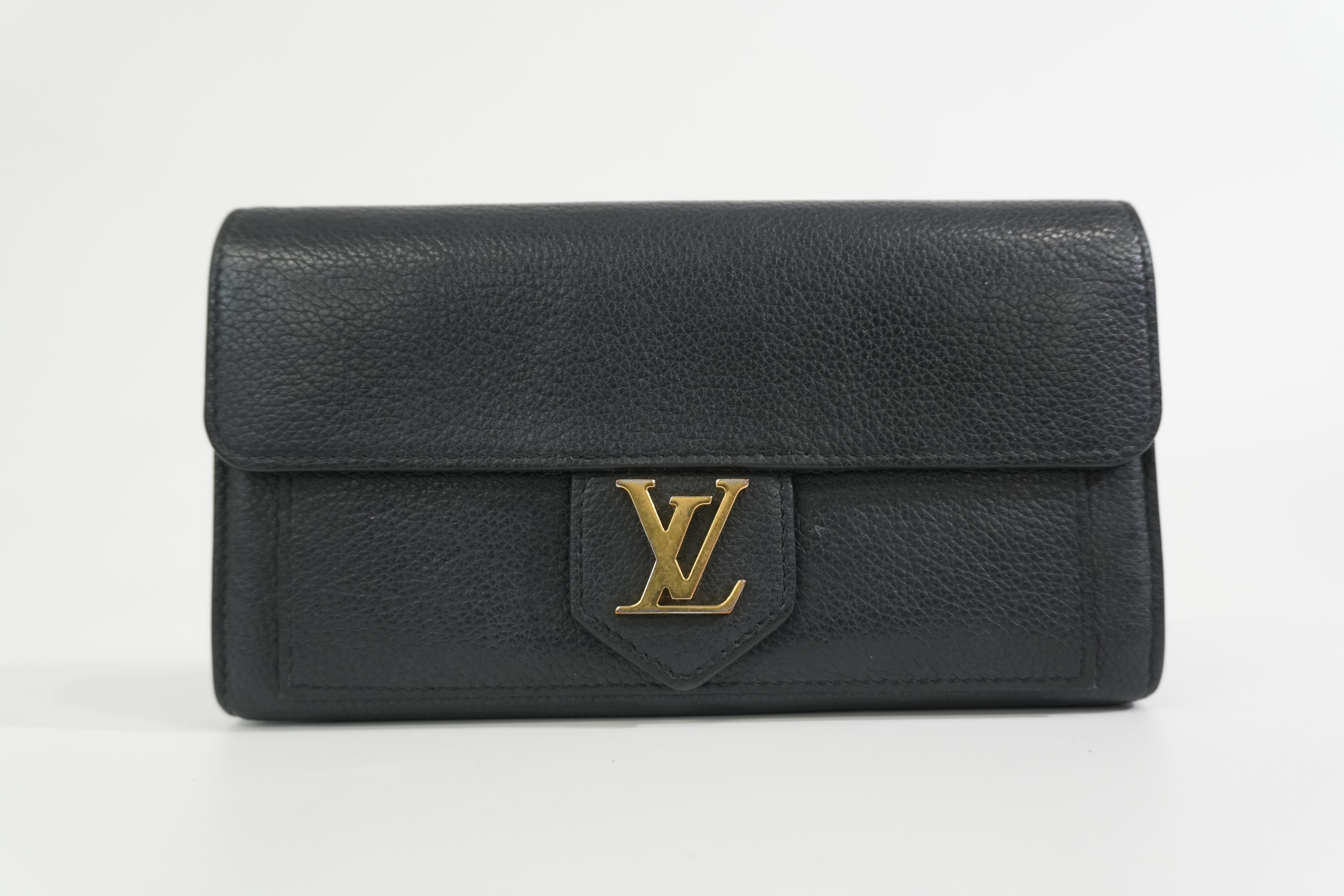 Pre-owned Louis Vuitton Leather Porte Feuille Lockeme Long Wallet Black