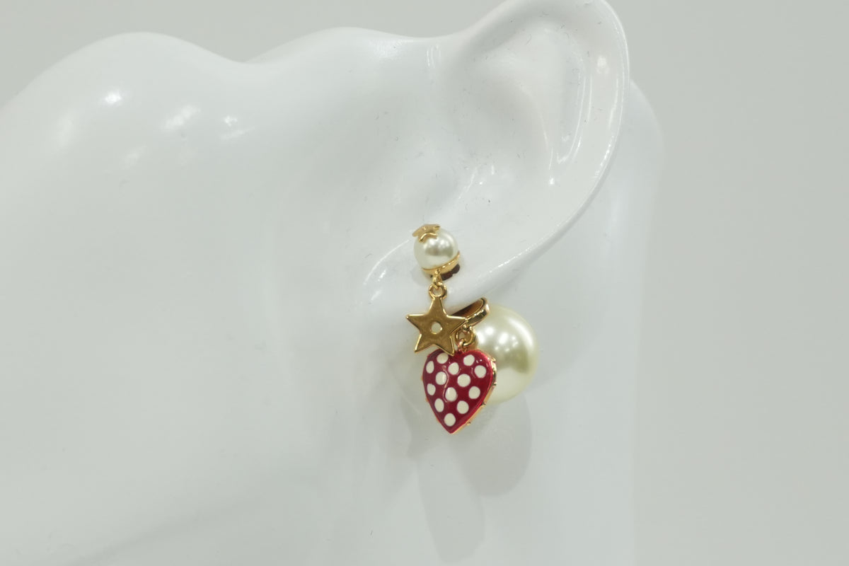 Pre-Owned Dior Heart and Pearl Earrings White and Red