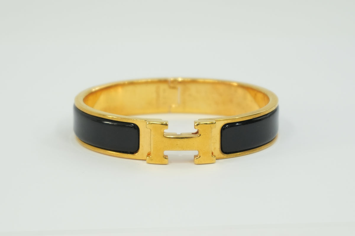 Pre-Owned Hermes Clic Clac Bracelet Black And Gold