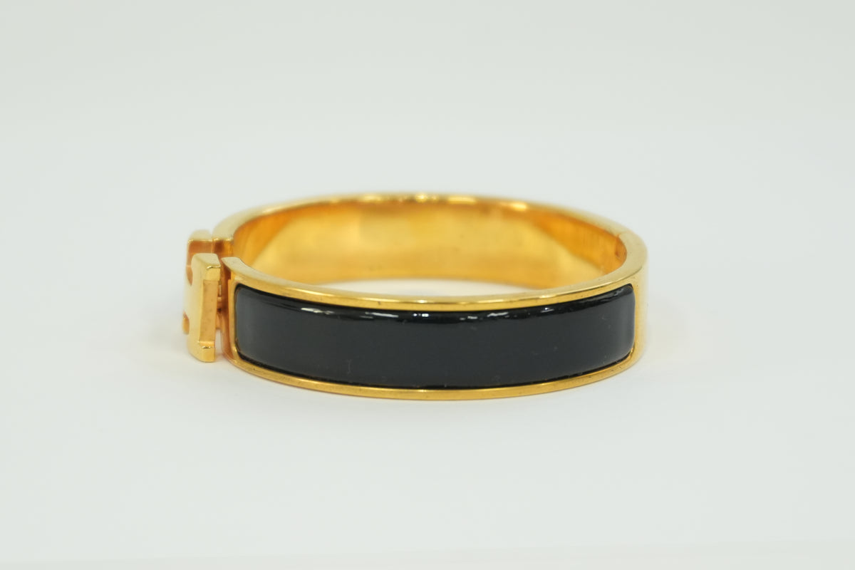Pre-Owned Hermes Clic Clac Bracelet Black And Gold