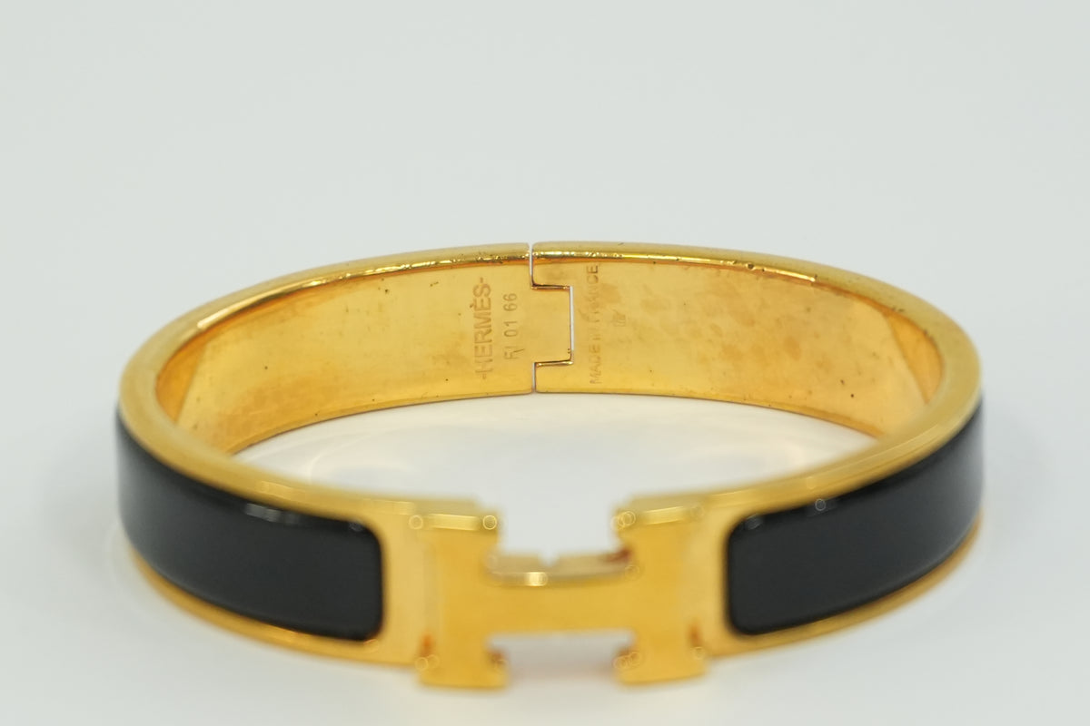 Pre-Owned Hermes Clic Clac Bracelet Black And Gold