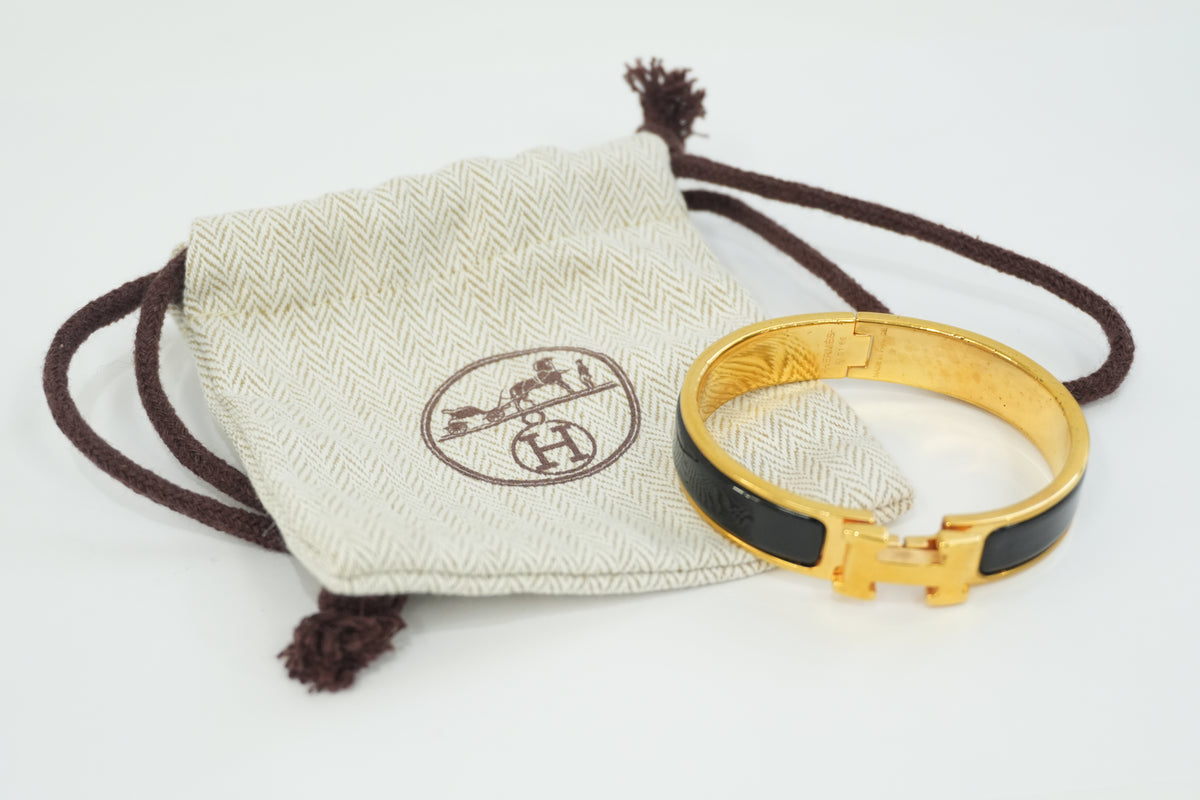 Pre-Owned Hermes Clic Clac Bracelet Black And Gold