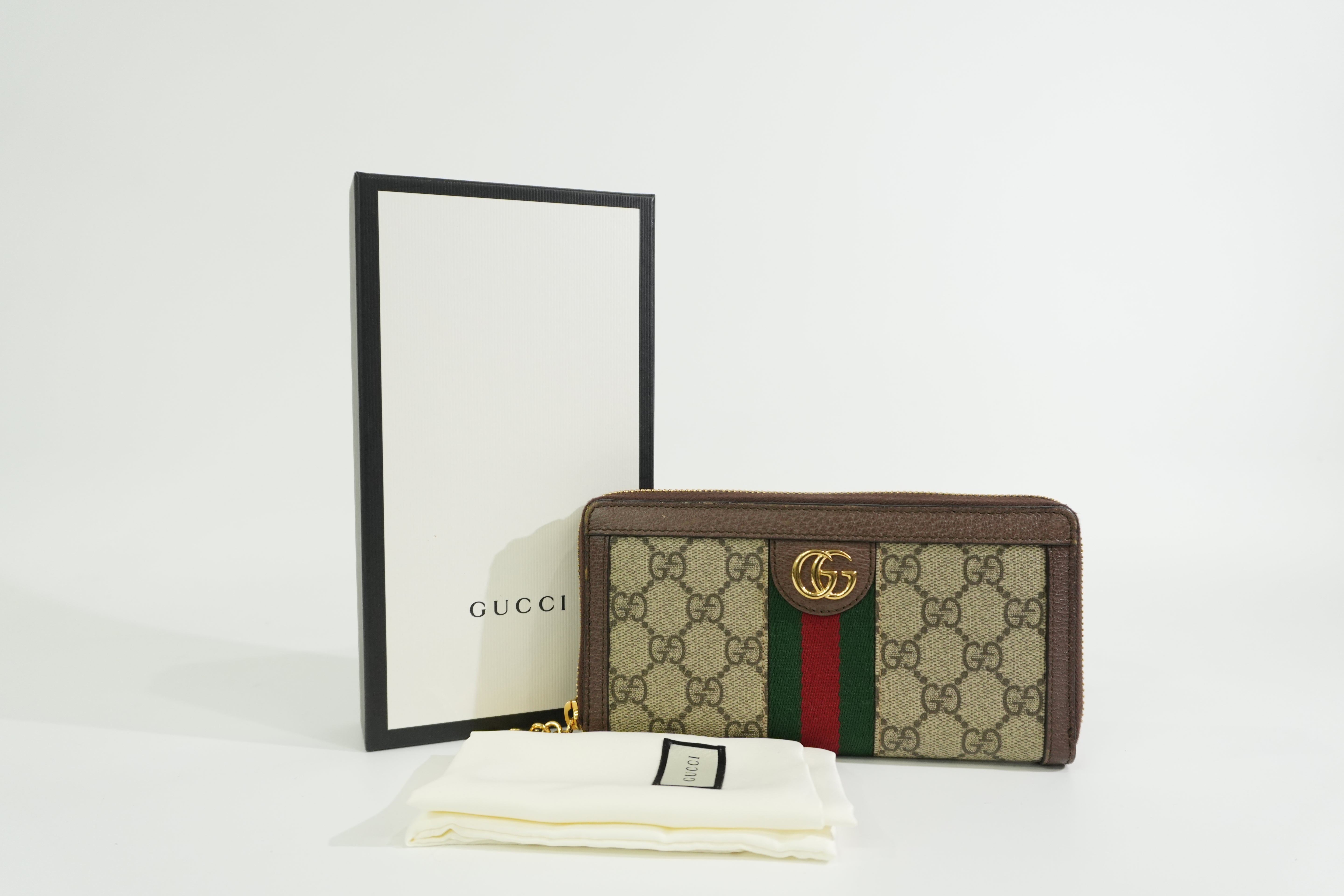Pre-owned Gucci Ophidia Zippy Long Wallet Brown