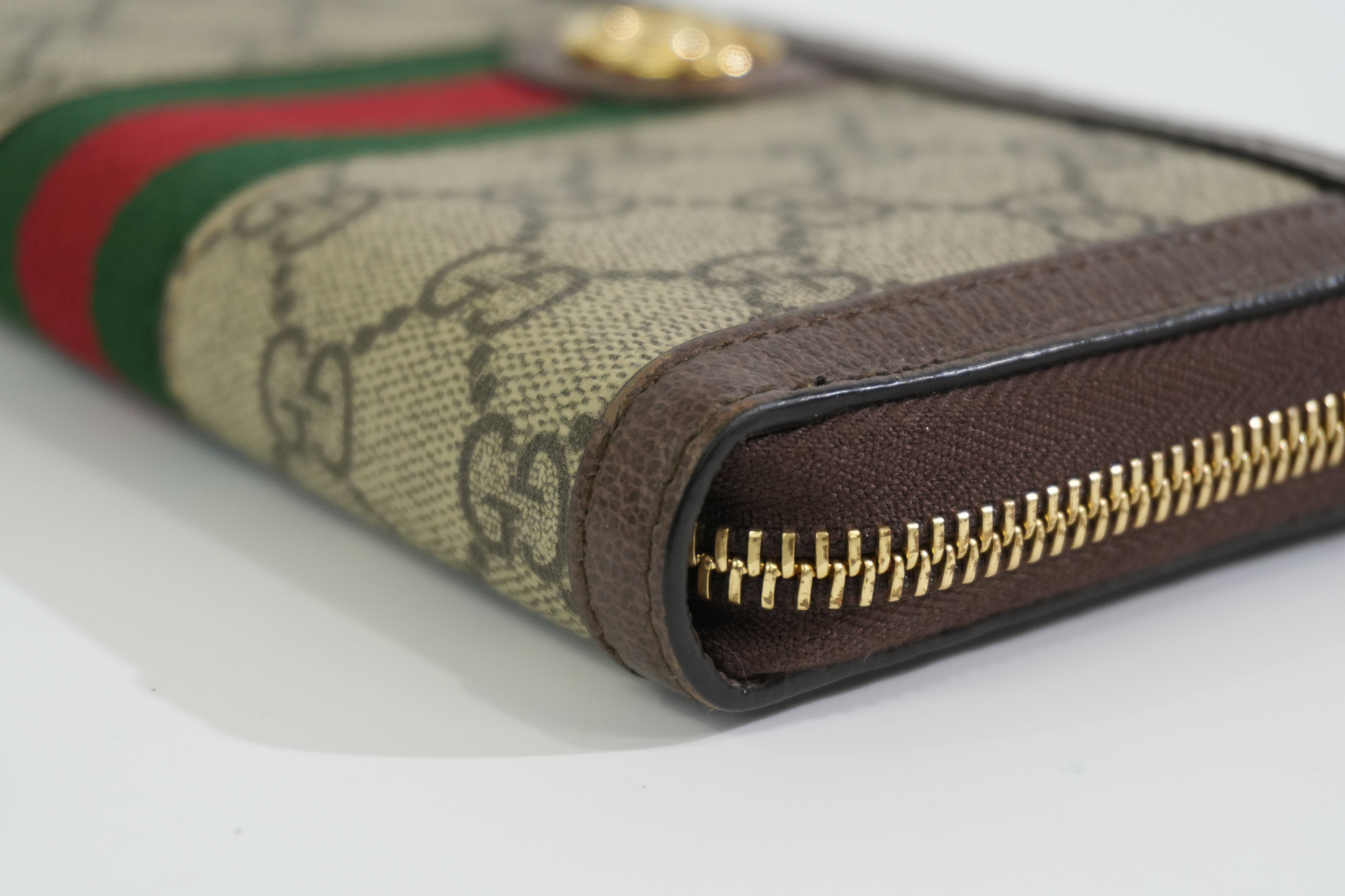 Pre-owned Gucci Ophidia Zippy Long Wallet Brown