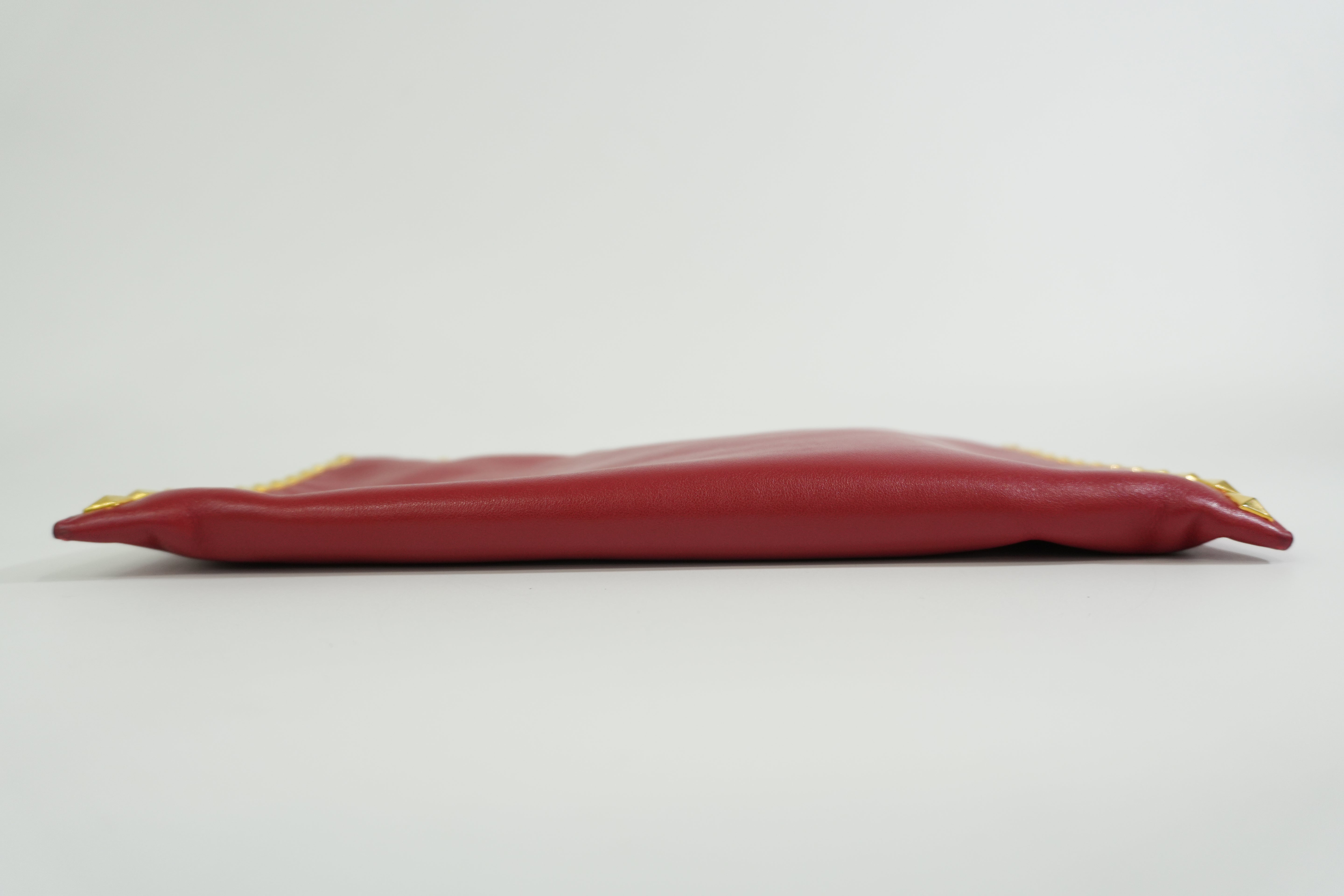 Pre-owned Miumiu Calfskin Leather Studded Clutch Bag Red