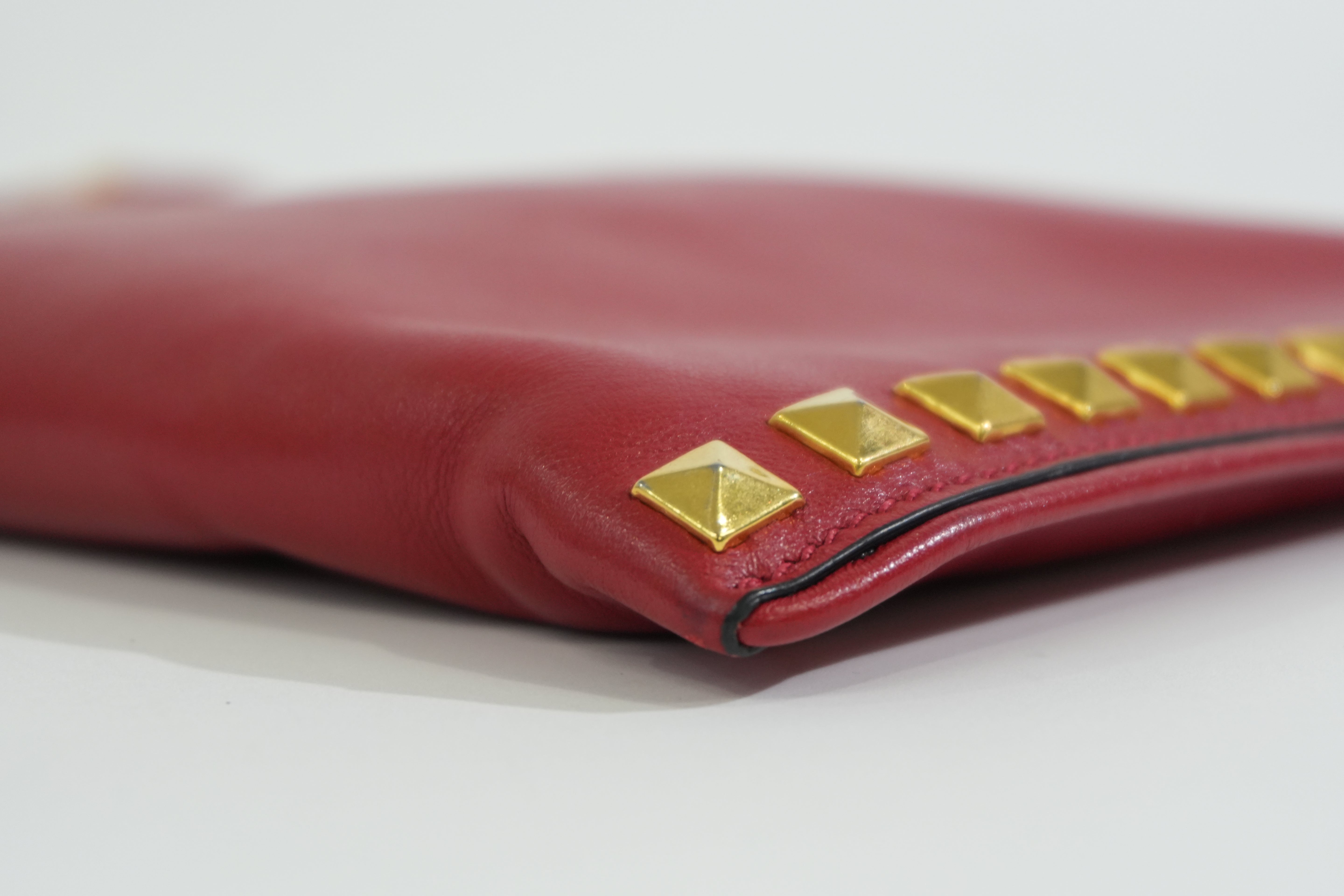 Pre-owned Miumiu Calfskin Leather Studded Clutch Bag Red