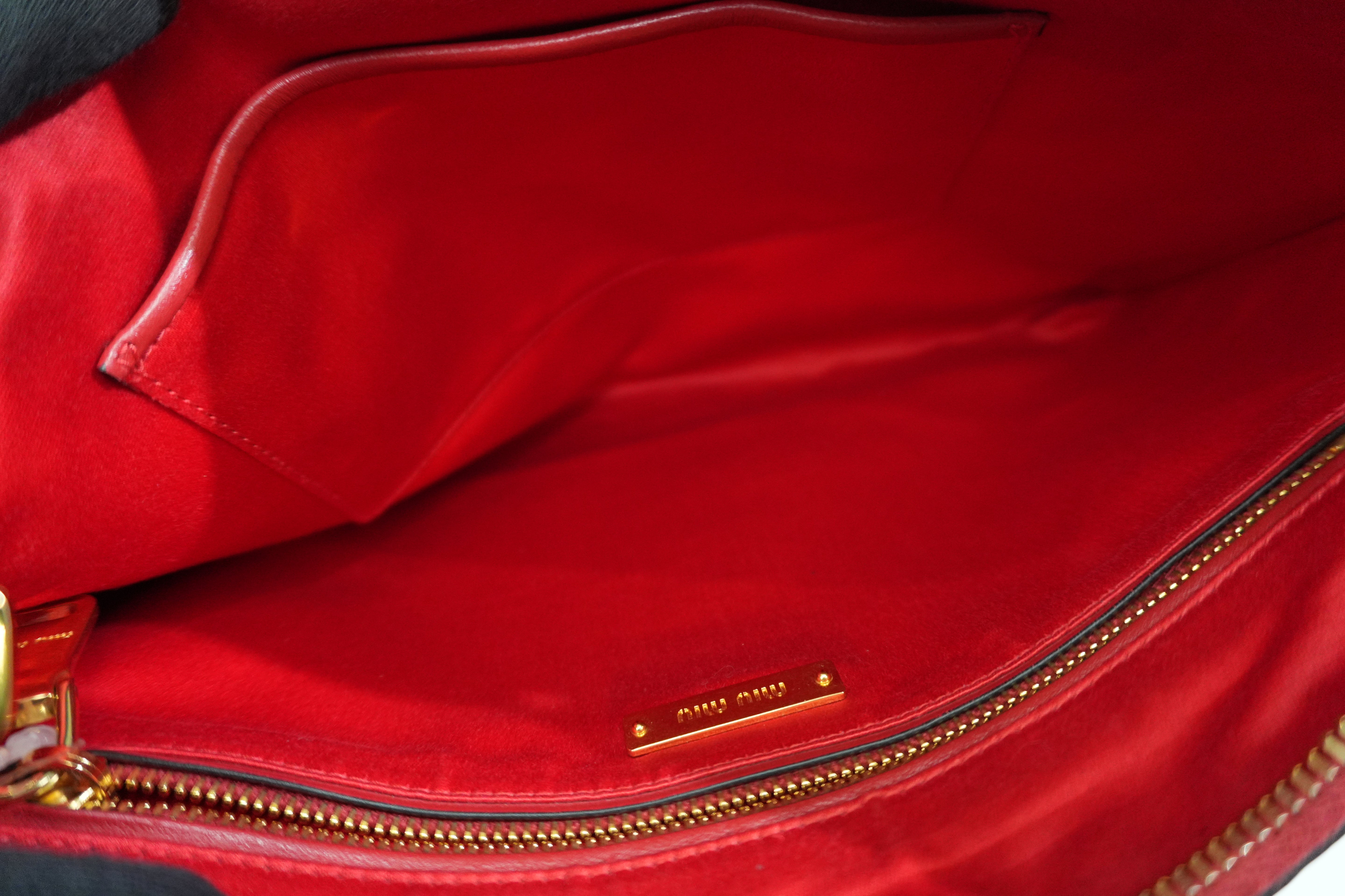 Pre-owned Miumiu Calfskin Leather Studded Clutch Bag Red