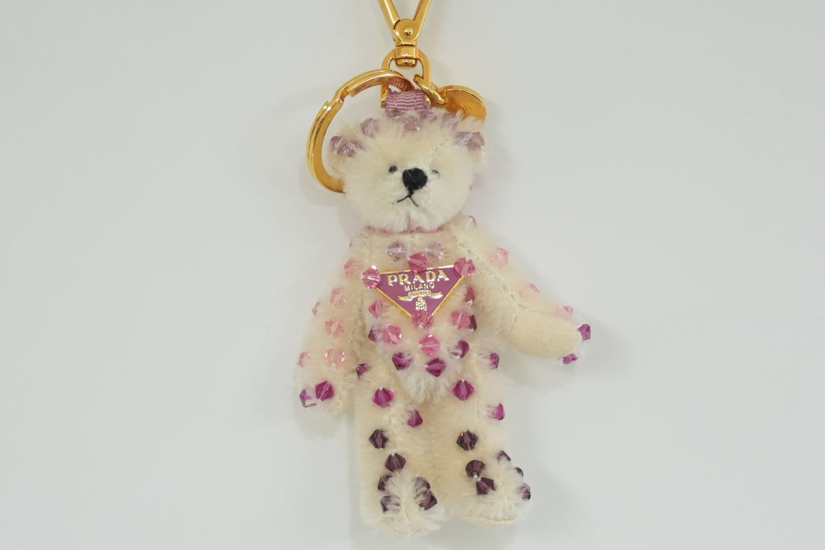 Pre-Owned Prada Bear Bag Charm Pink and White