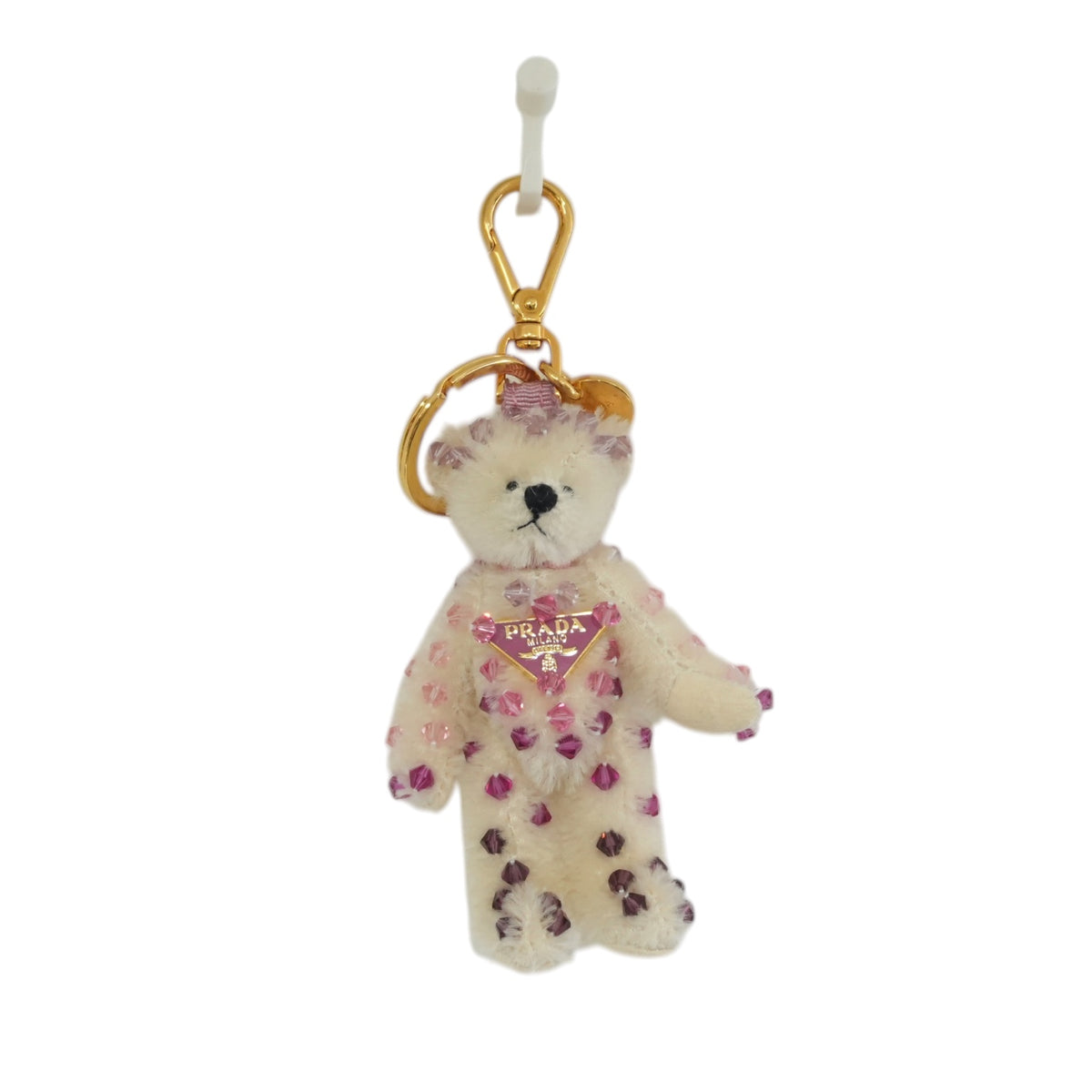 Pre-Owned Prada Bear Bag Charm Pink and White