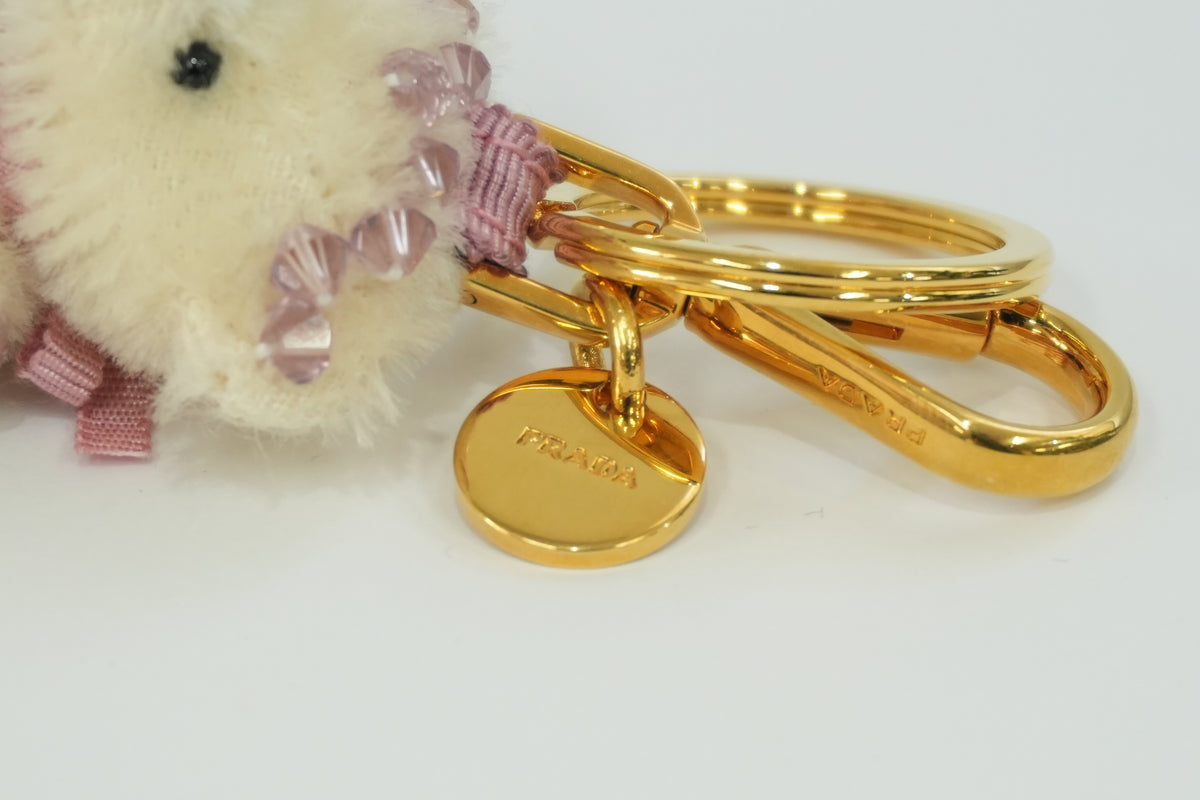 Pre-Owned Prada Bear Bag Charm Pink and White