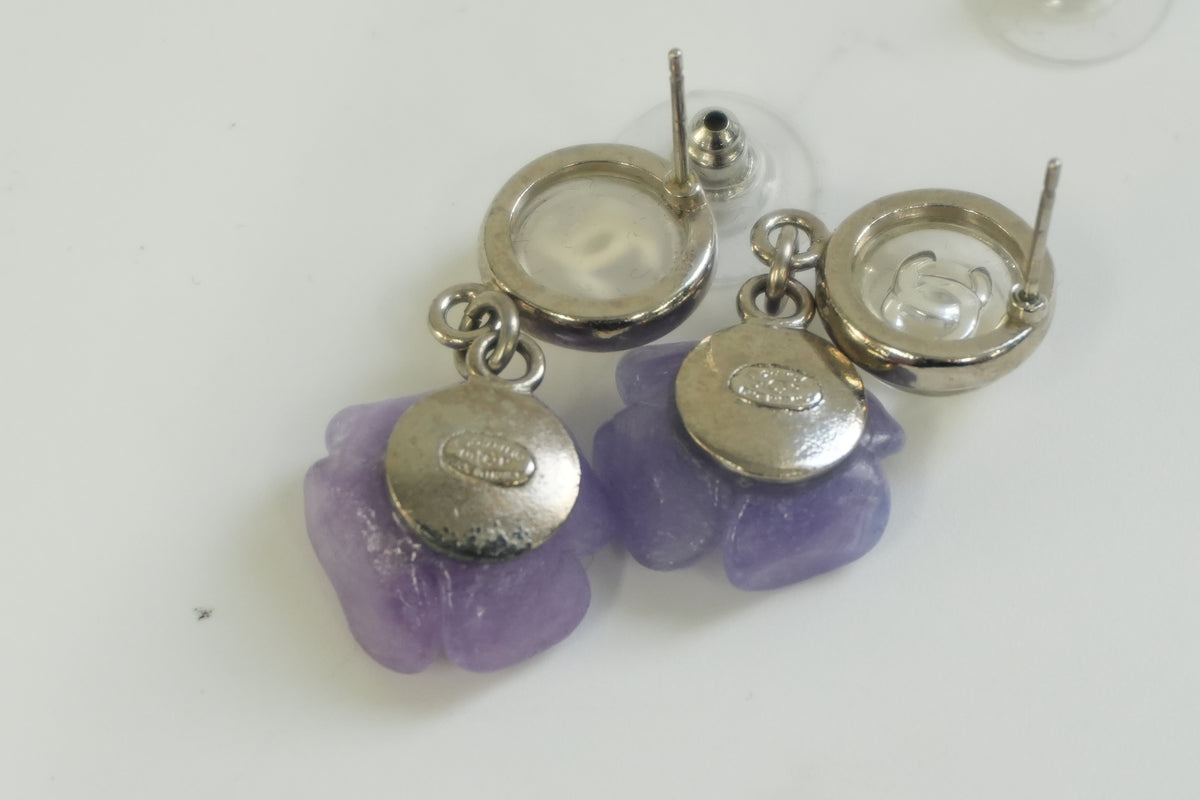 Pre-Owned Chanel Stainless Steel Camella Earrings Purple