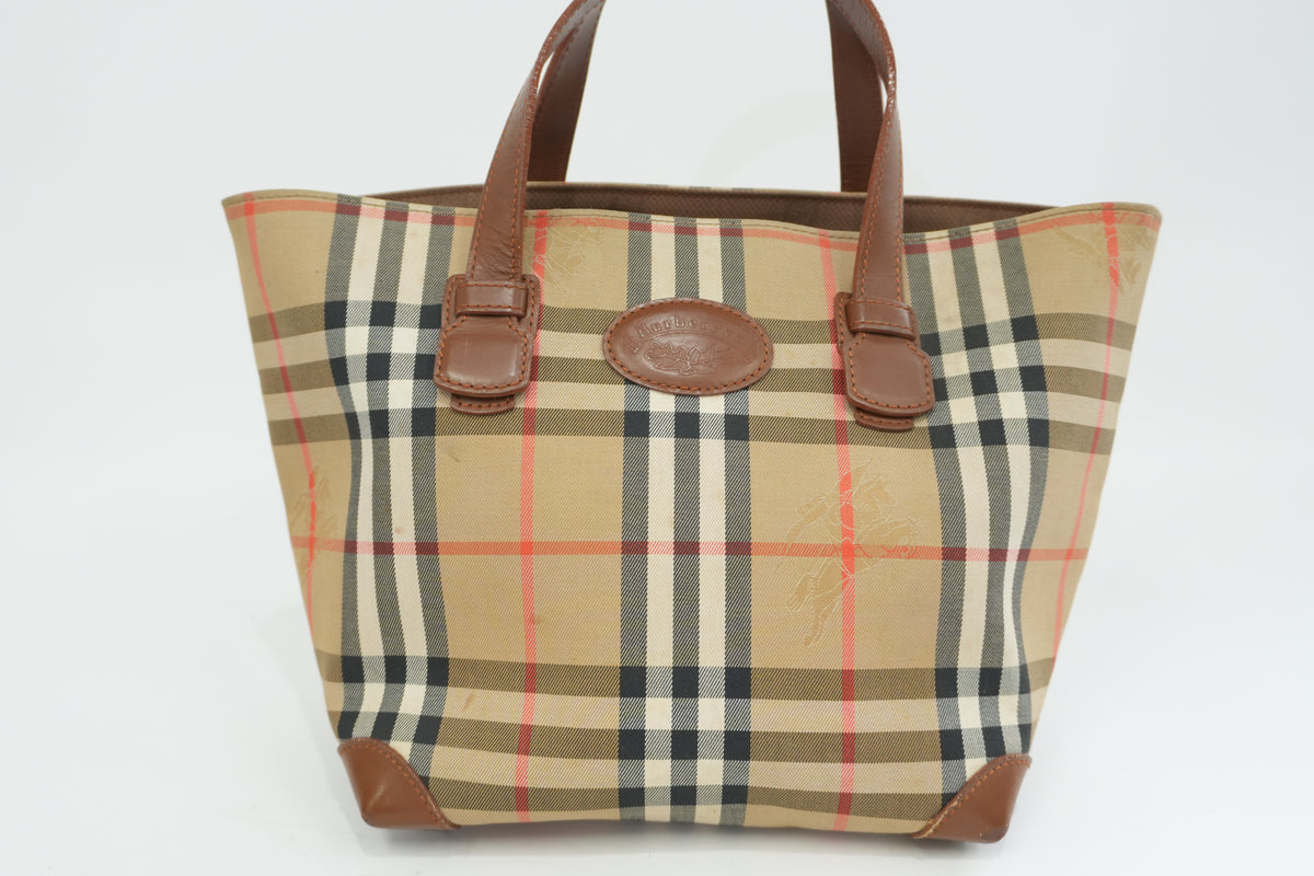 Pre-Owned Burberry Haymarket Check Handbag Brown