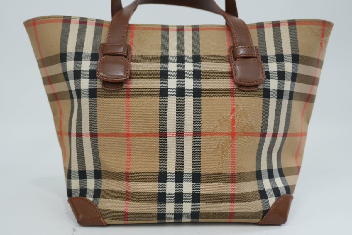 Pre-Owned Burberry Haymarket Check Handbag Brown