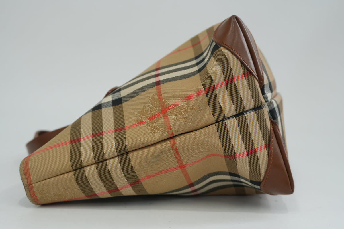 Pre-Owned Burberry Haymarket Check Handbag Brown