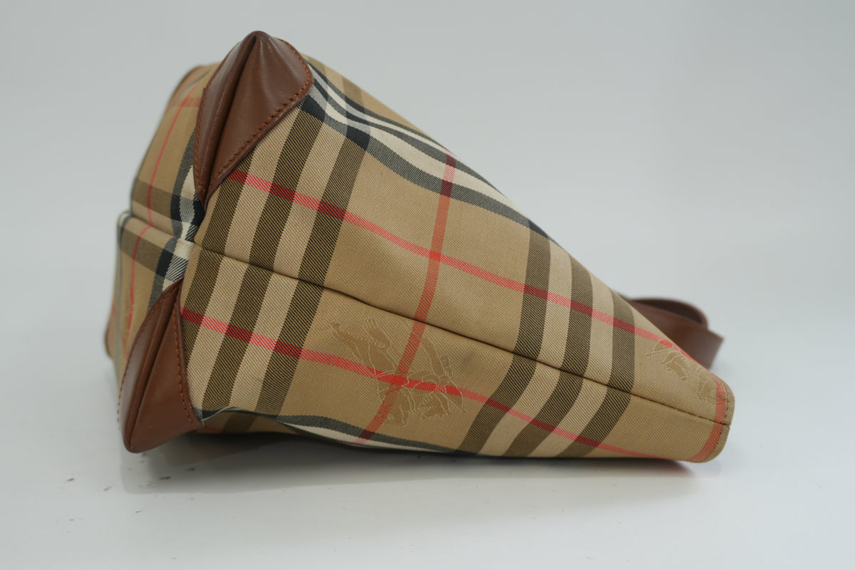 Pre-Owned Burberry Haymarket Check Handbag Brown