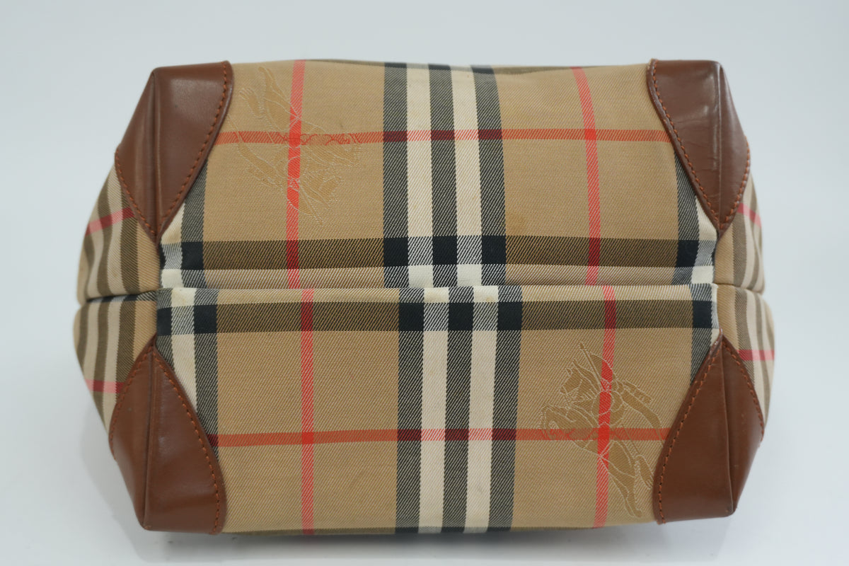 Pre-Owned Burberry Haymarket Check Handbag Brown