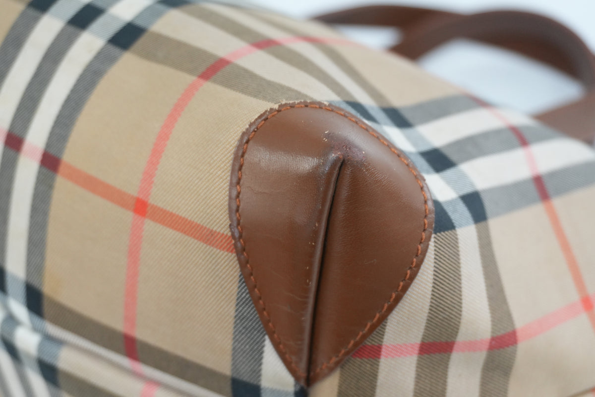 Pre-Owned Burberry Haymarket Check Handbag Brown