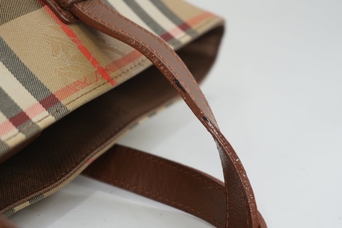 Pre-Owned Burberry Haymarket Check Handbag Brown