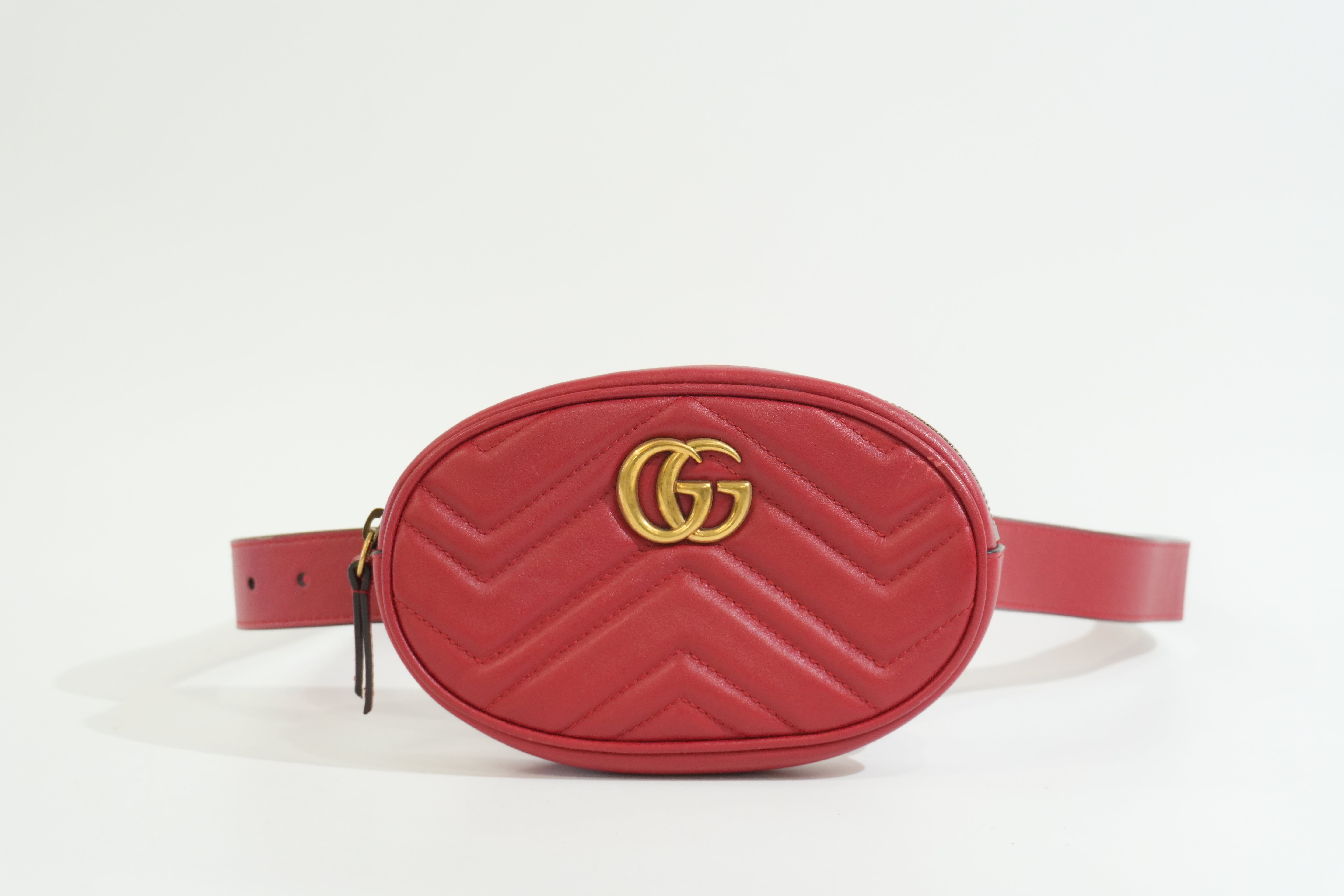Pre-owned Gucci Marmont Belt Bag Size 85 Red