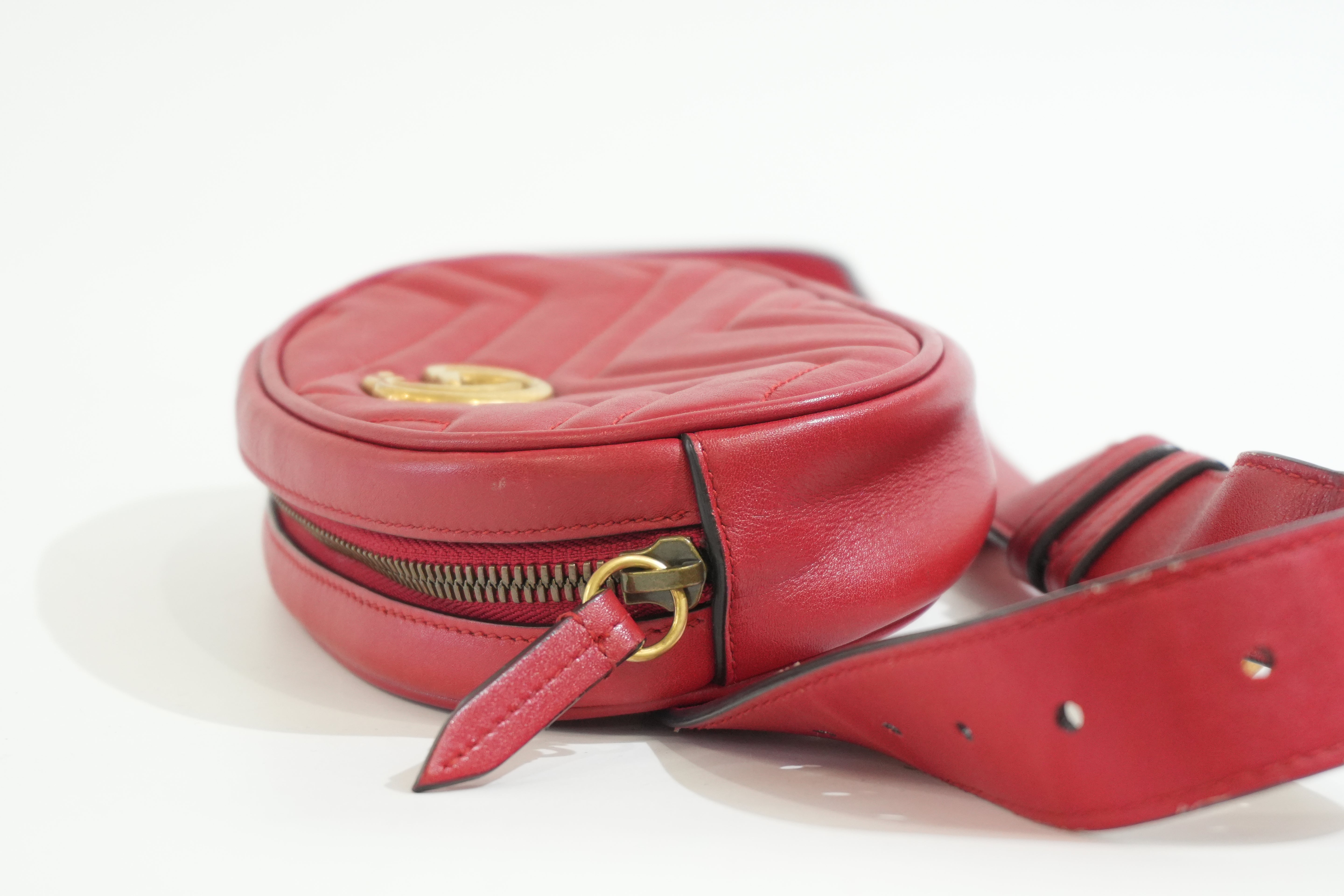 Pre-owned Gucci Marmont Belt Bag Size 85 Red