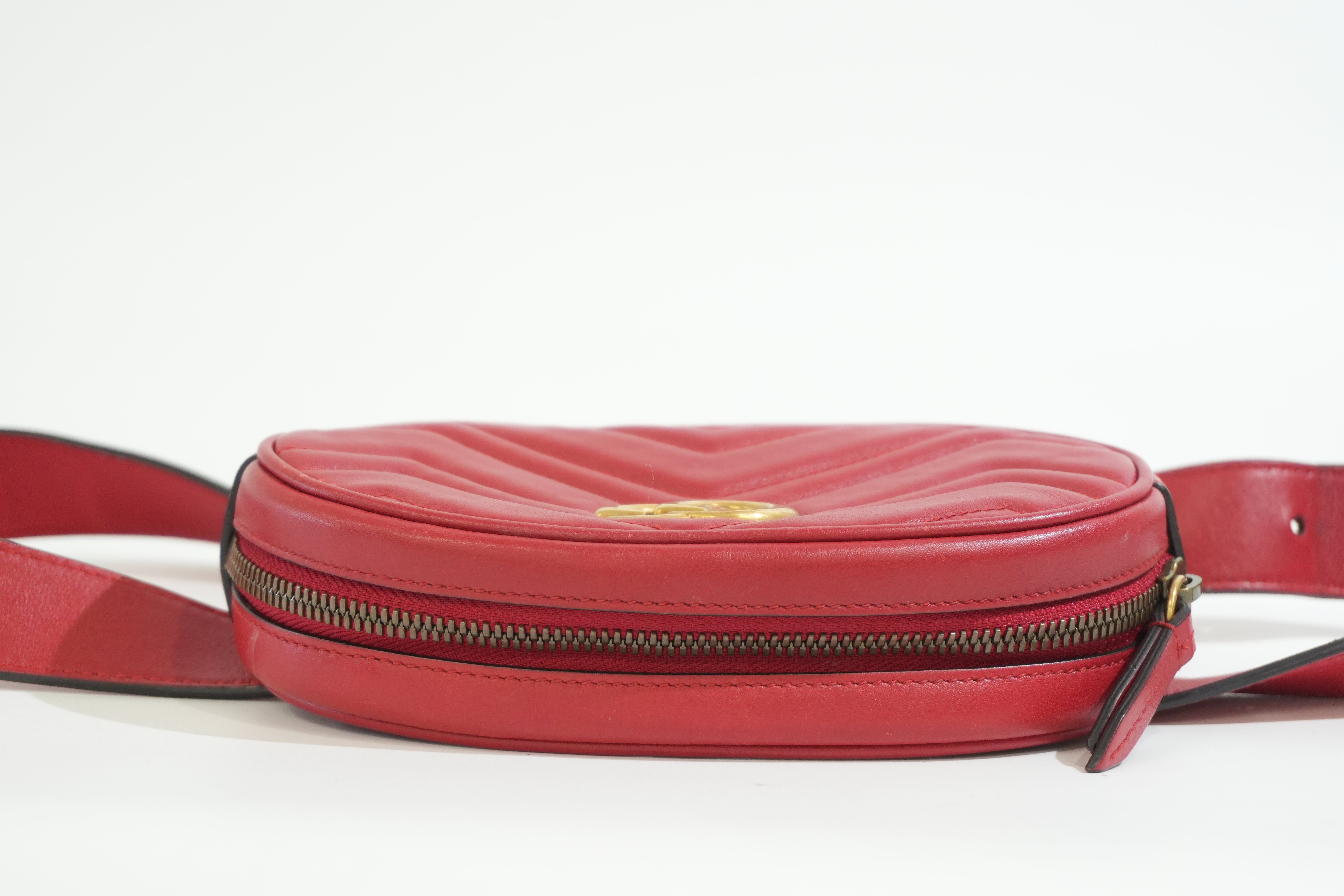 Pre-owned Gucci Marmont Belt Bag Size 85 Red
