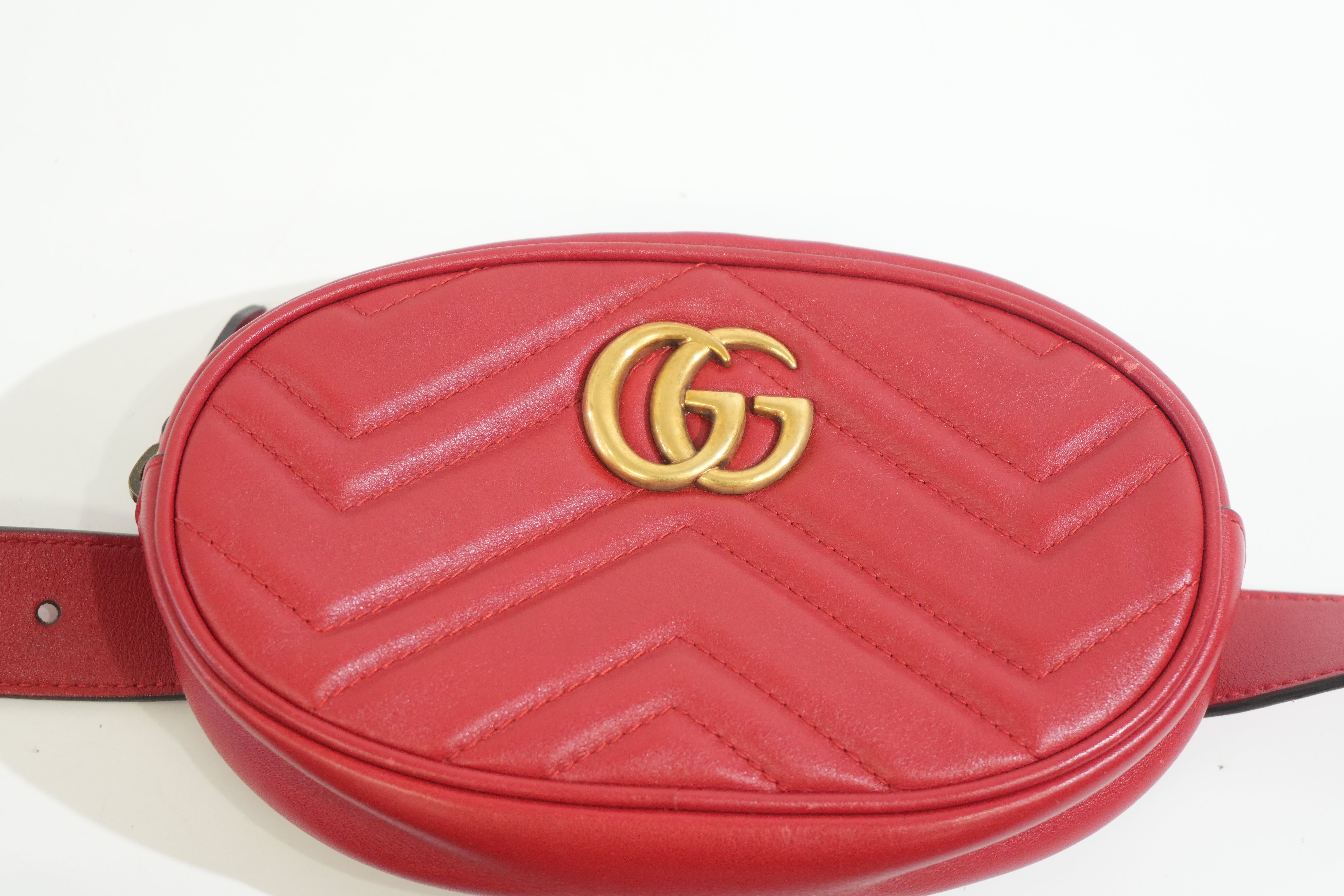 Pre-owned Gucci Marmont Belt Bag Size 85 Red