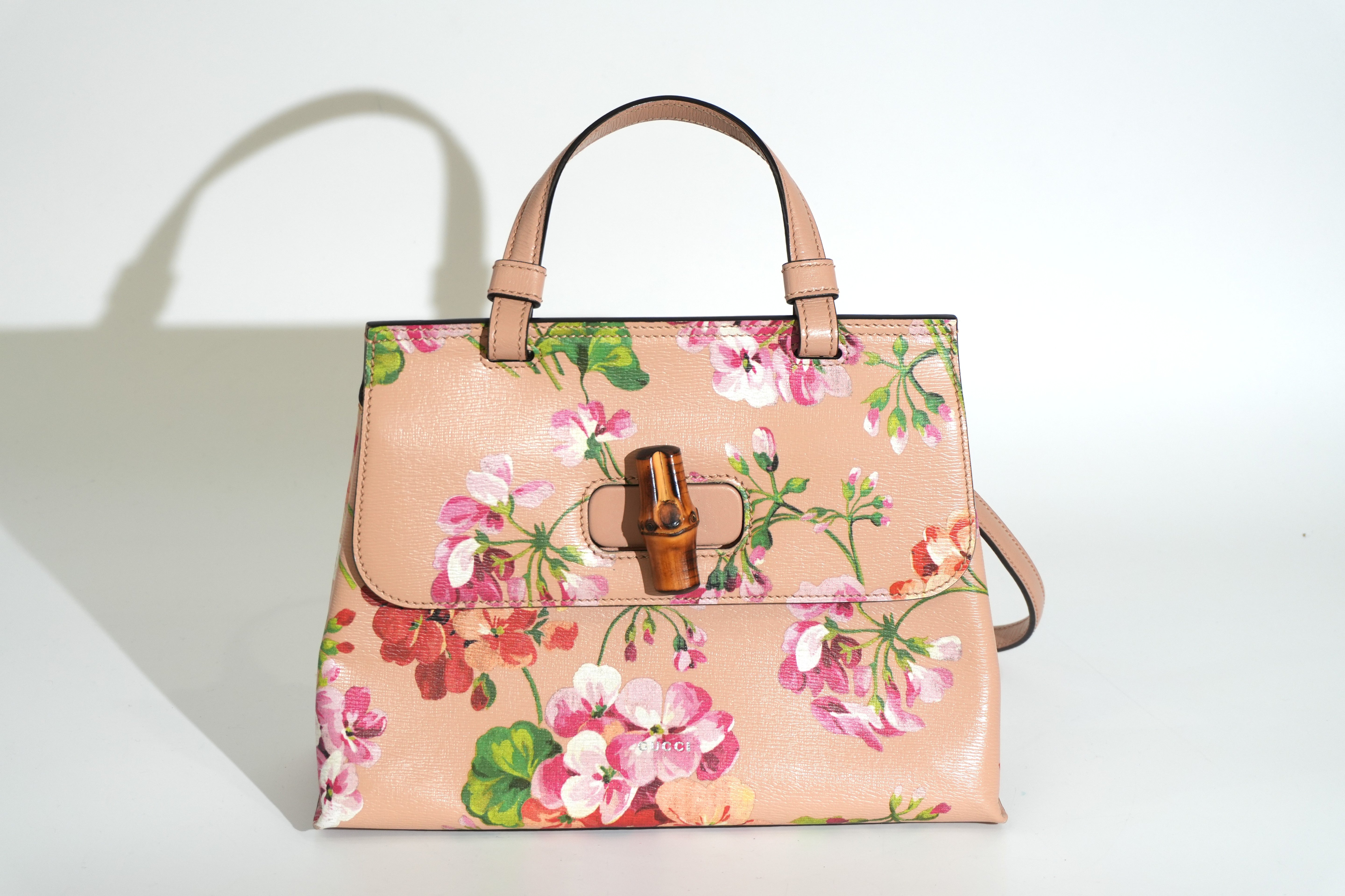 Pre-owned Gucci Two Way Apricot Blooms Bamboo Daily Shoulder Bag Pink