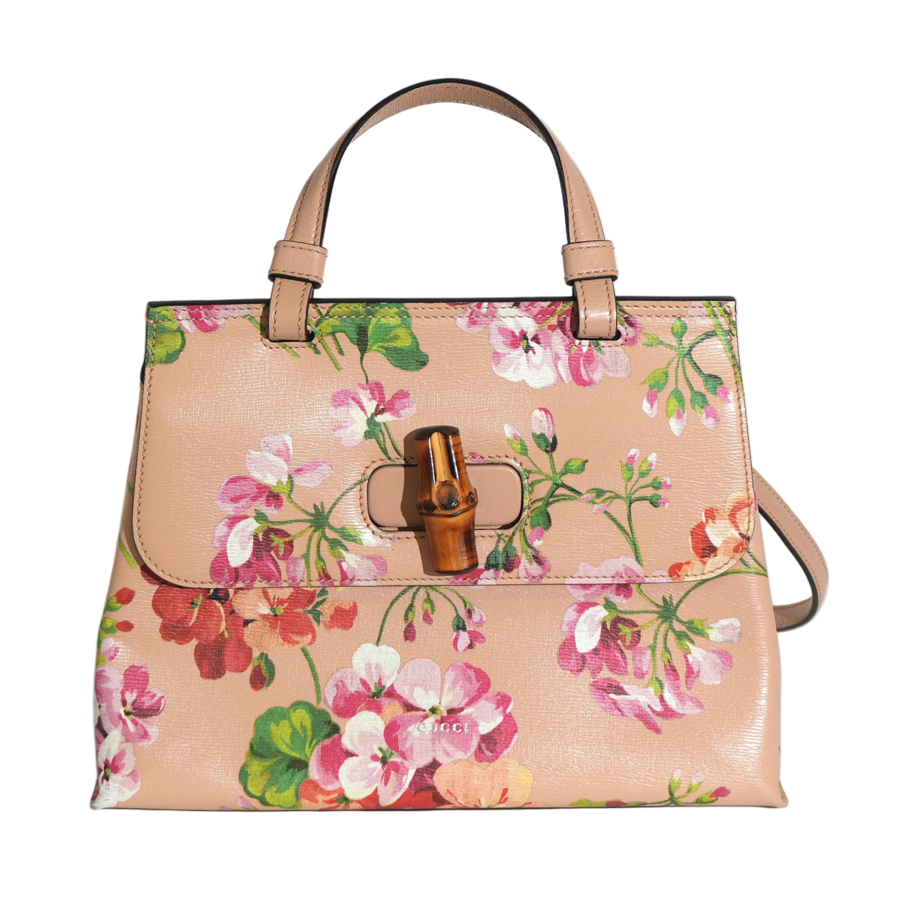 Pre-owned Gucci Two Way Apricot Blooms Bamboo Daily Shoulder Bag Pink