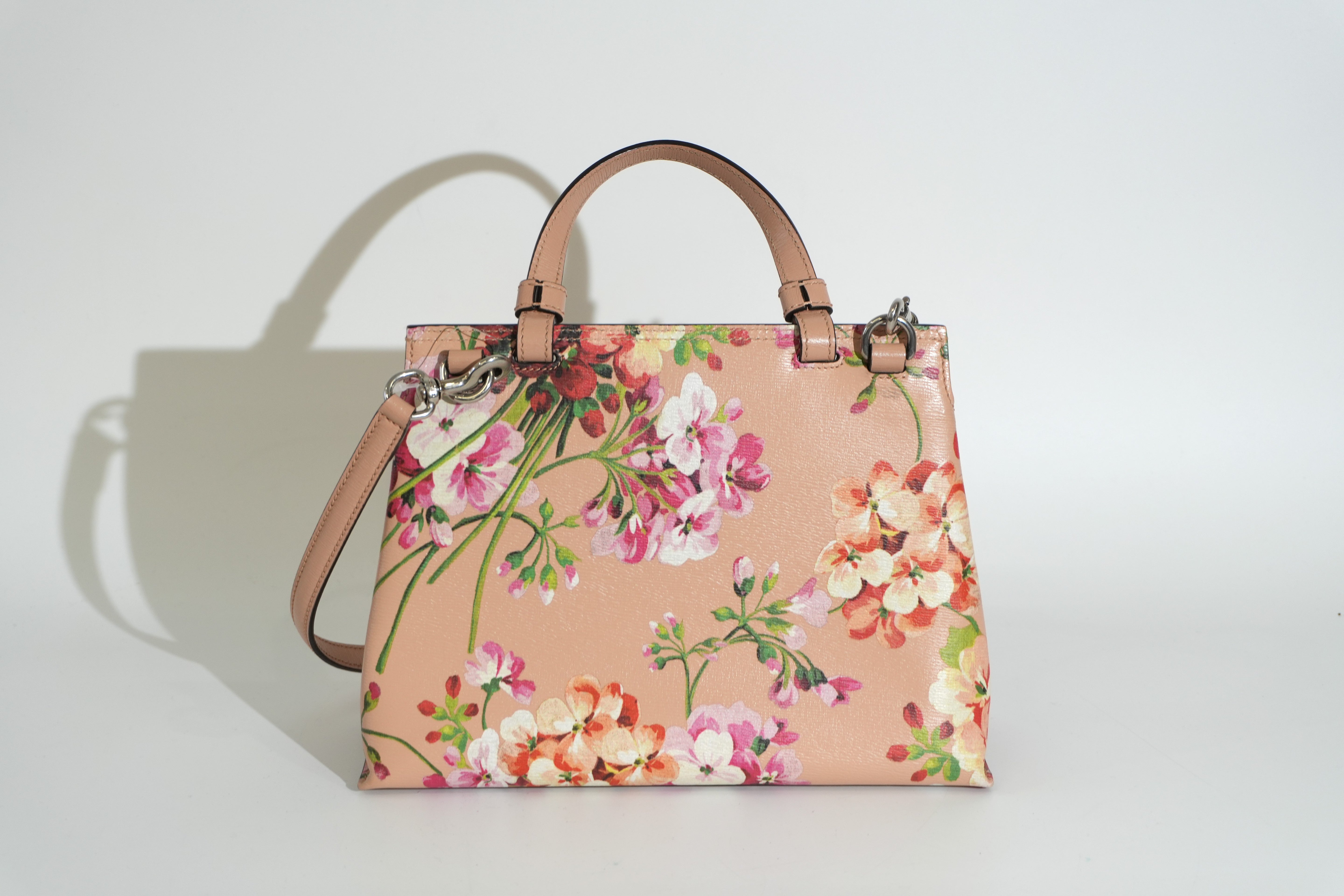 Pre-owned Gucci Two Way Apricot Blooms Bamboo Daily Shoulder Bag Pink