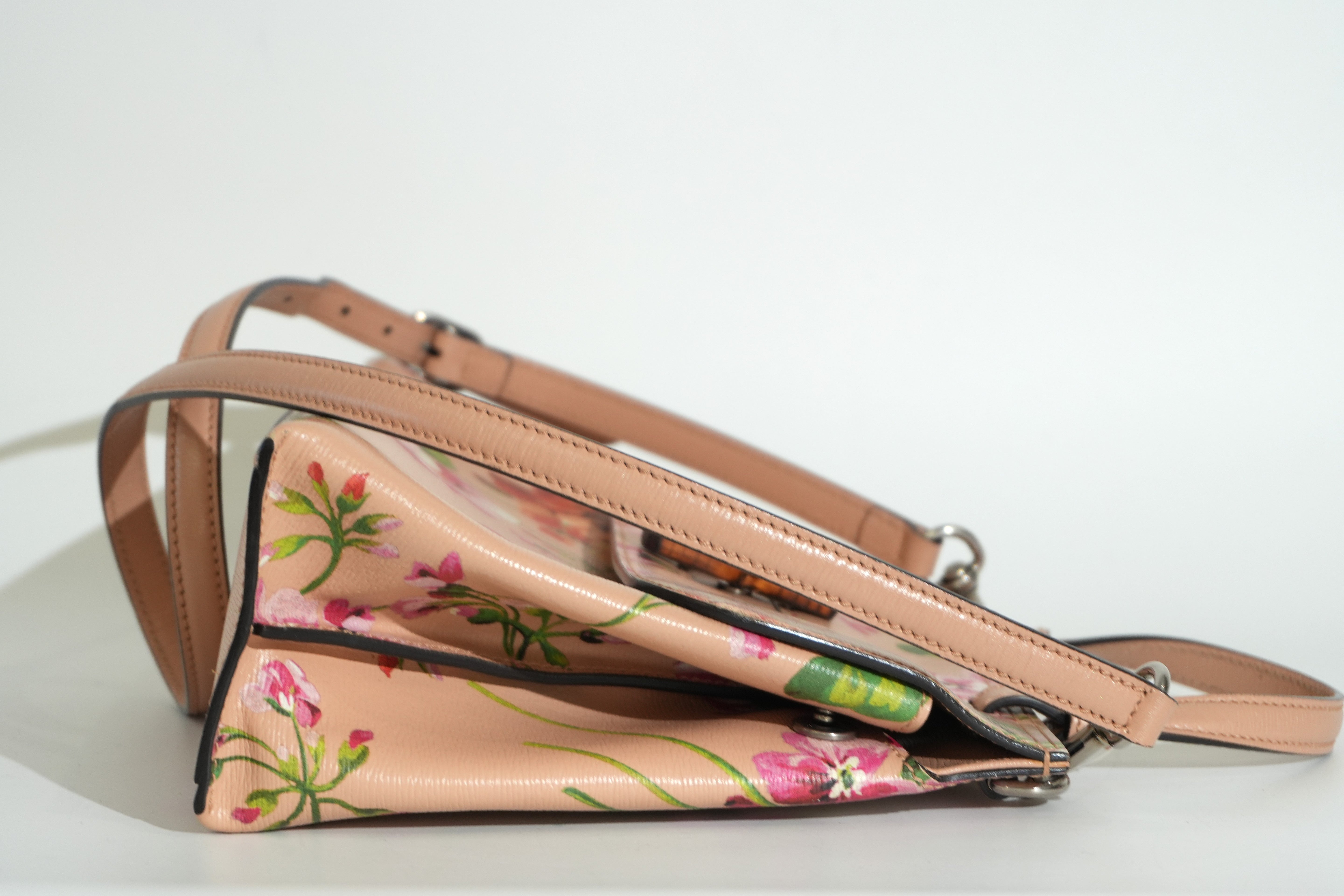 Pre-owned Gucci Two Way Apricot Blooms Bamboo Daily Shoulder Bag Pink
