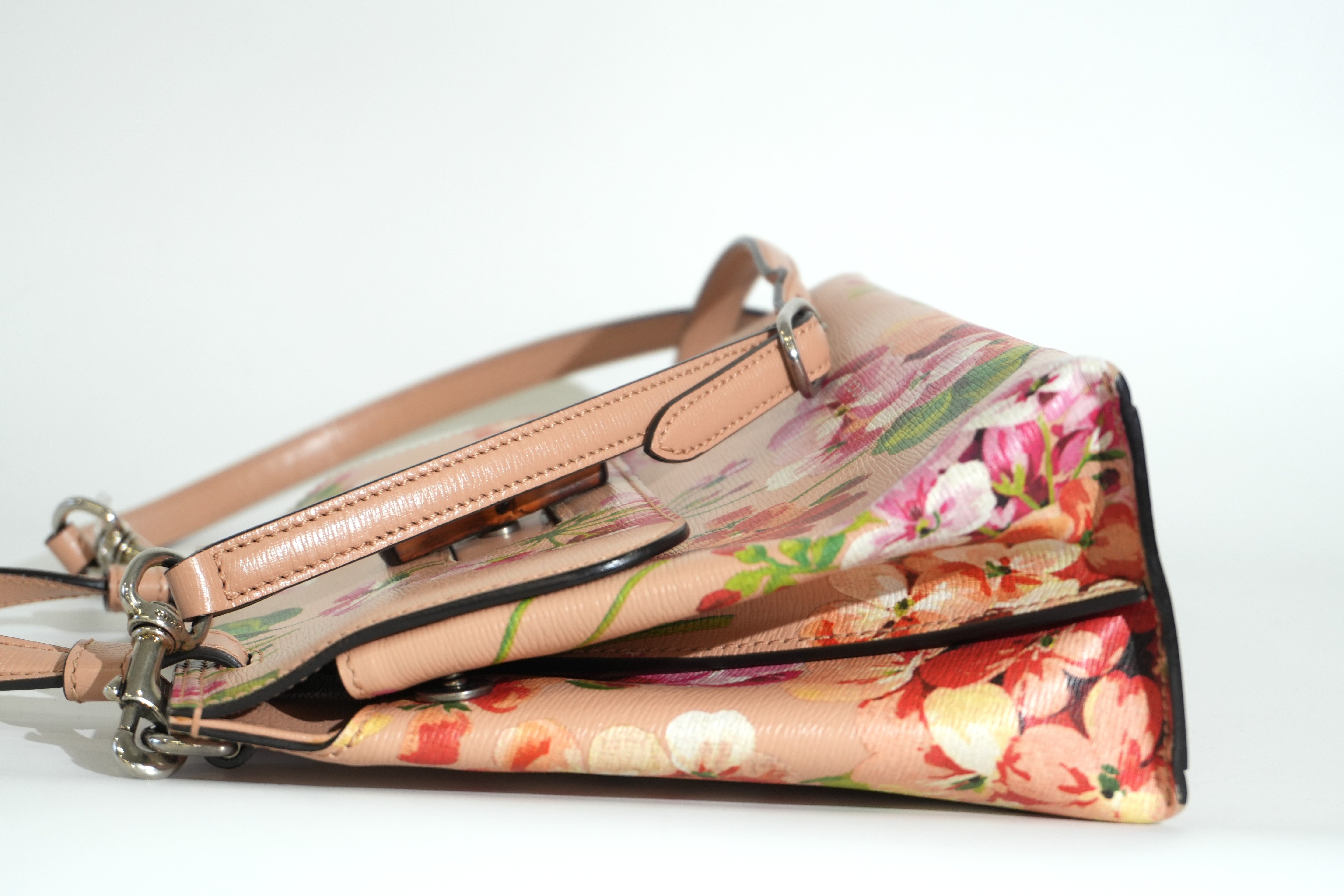 Pre-owned Gucci Two Way Apricot Blooms Bamboo Daily Shoulder Bag Pink