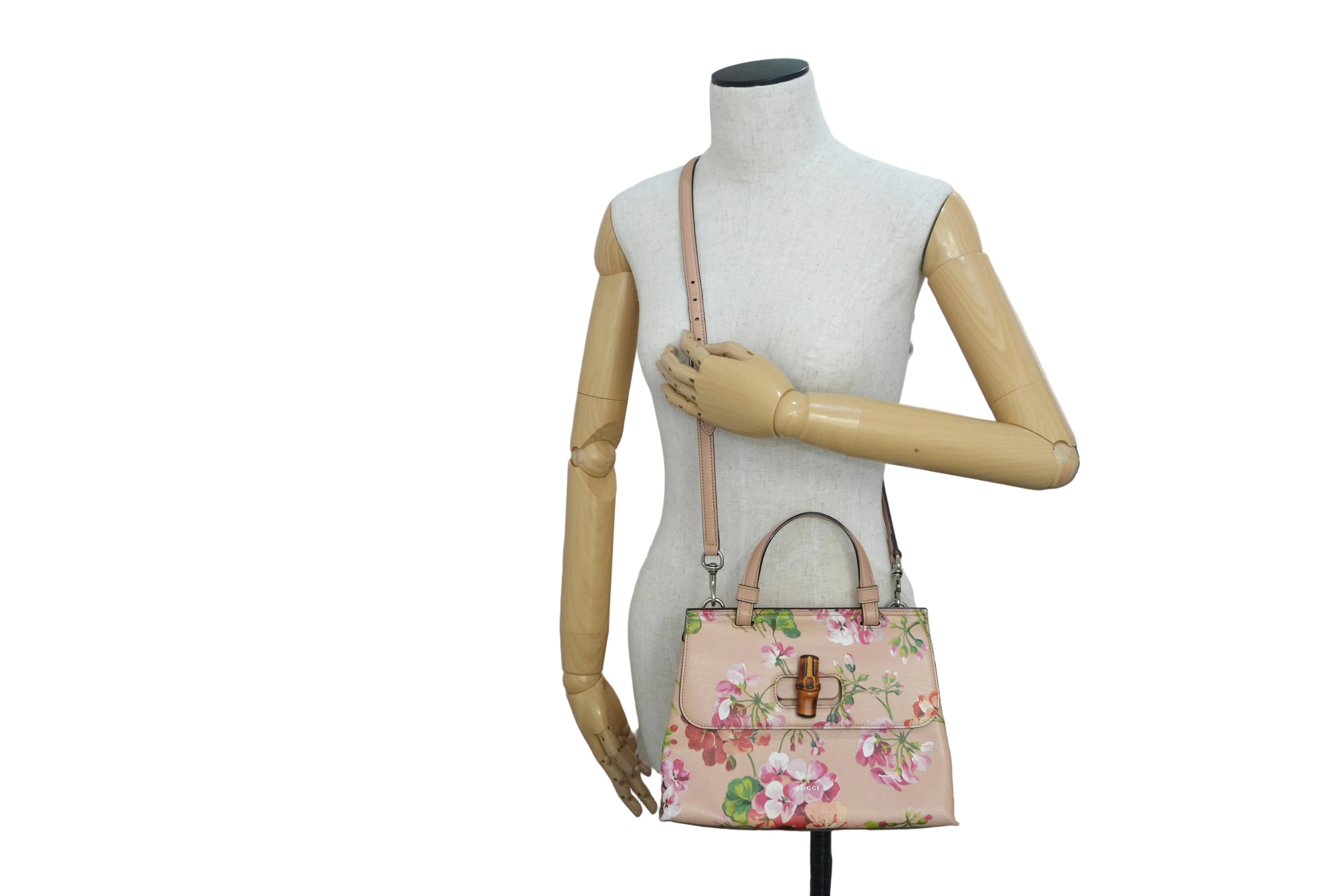 Pre-owned Gucci Two Way Apricot Blooms Bamboo Daily Shoulder Bag Pink