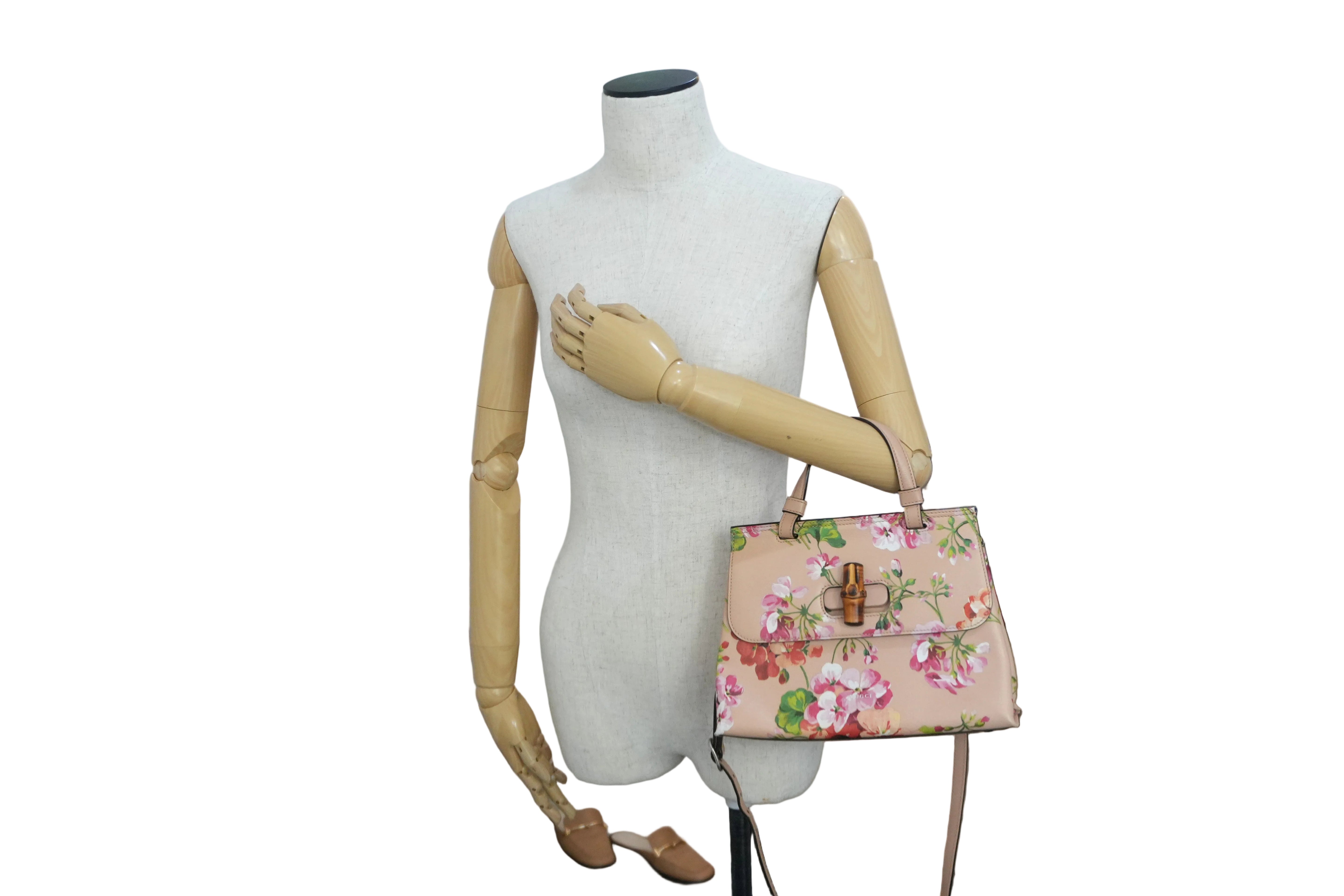 Pre-owned Gucci Two Way Apricot Blooms Bamboo Daily Shoulder Bag Pink