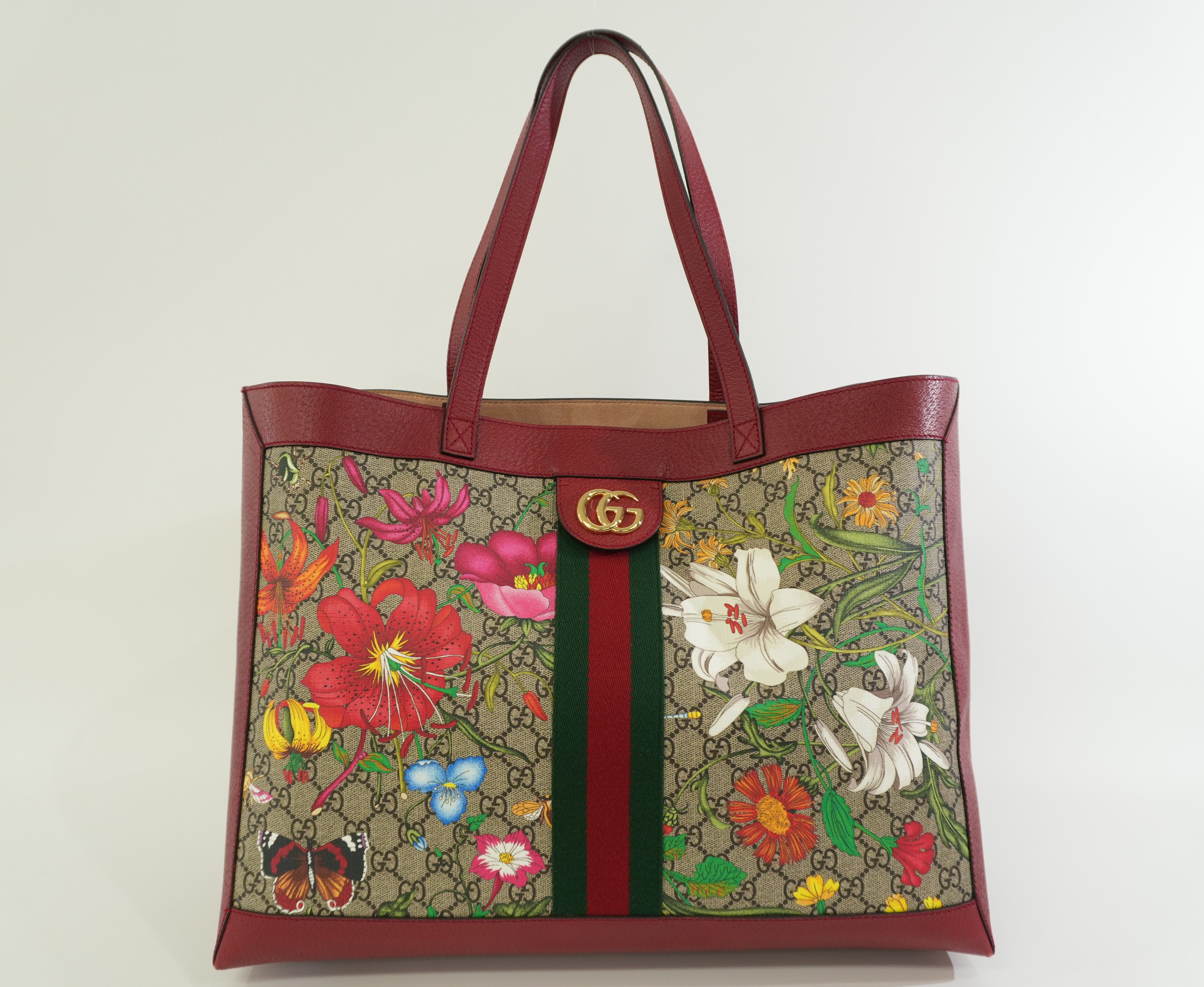 Pre-owned Gucci GG Flora Tote Bag Red