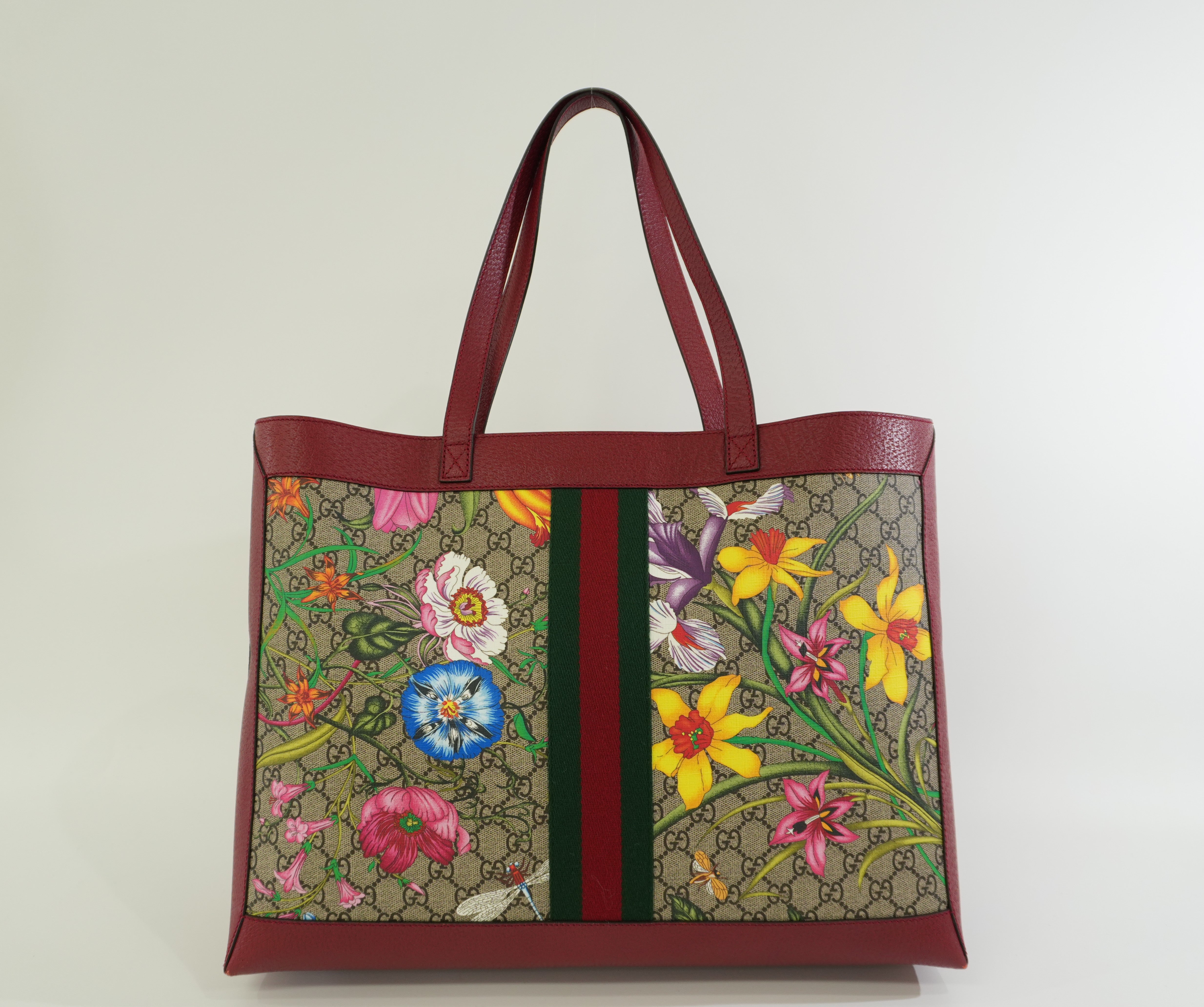 Pre-owned Gucci GG Flora Tote Bag Red
