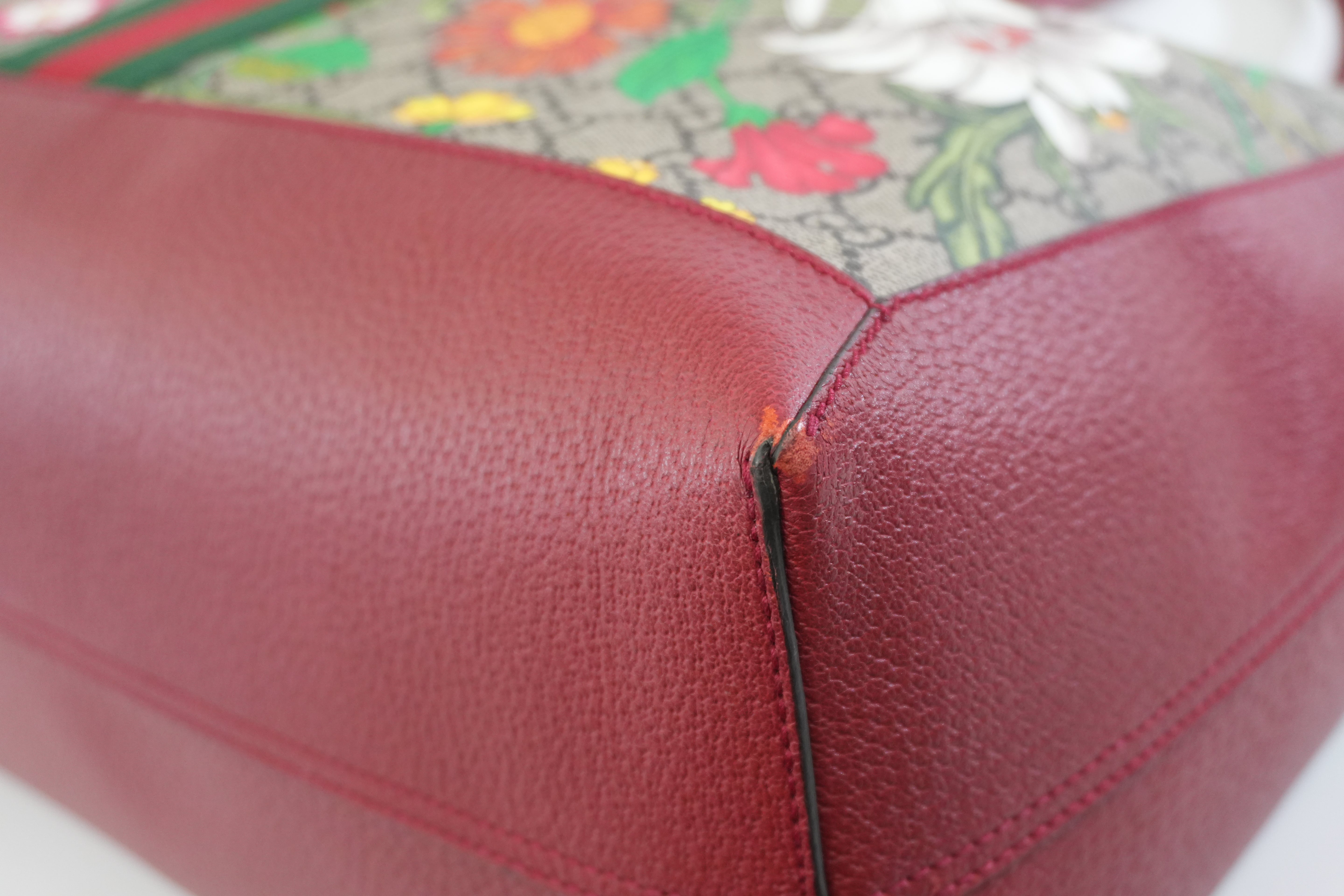 Pre-owned Gucci GG Flora Tote Bag Red