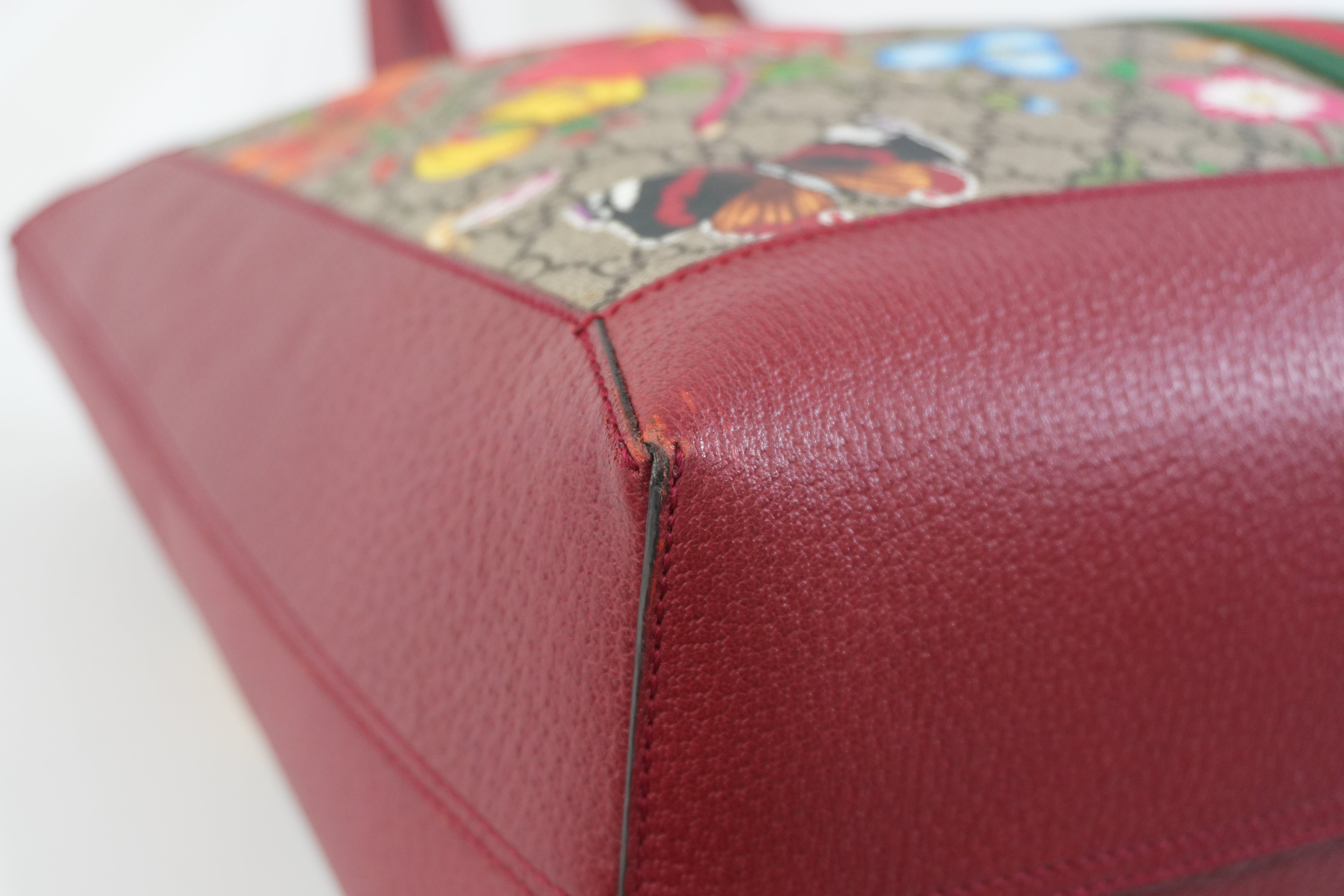 Pre-owned Gucci GG Flora Tote Bag Red