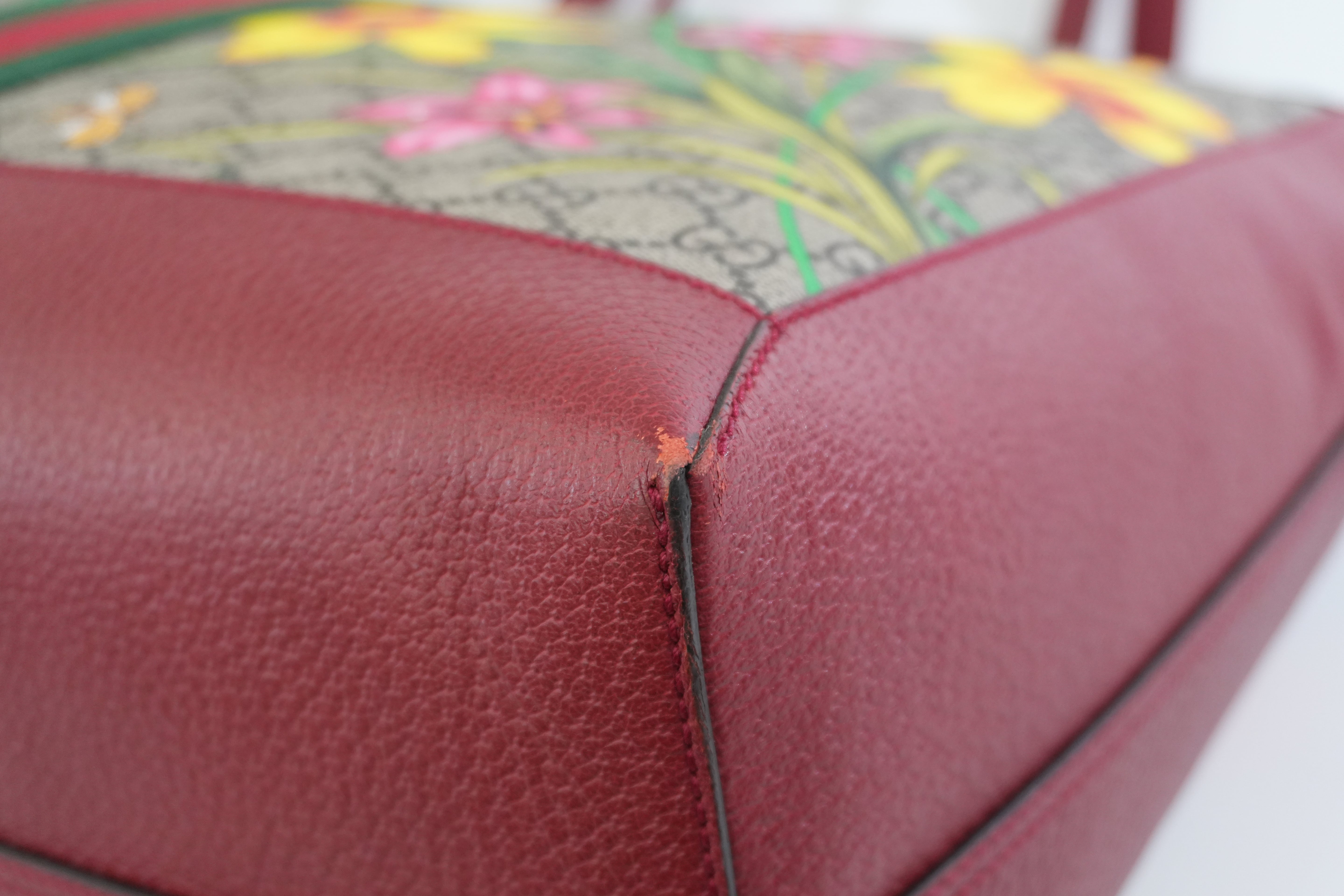 Pre-owned Gucci GG Flora Tote Bag Red