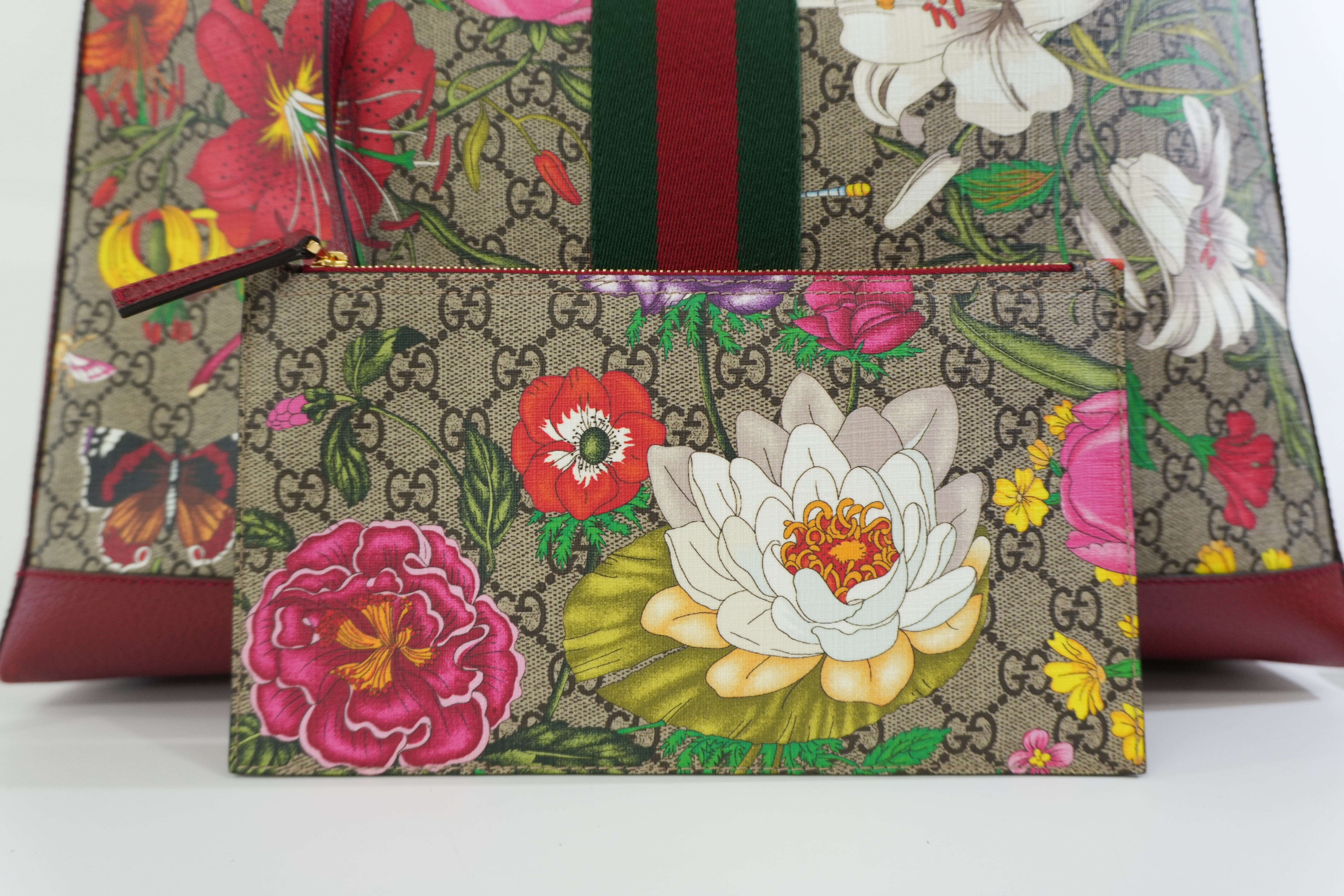 Pre-owned Gucci GG Flora Tote Bag Red